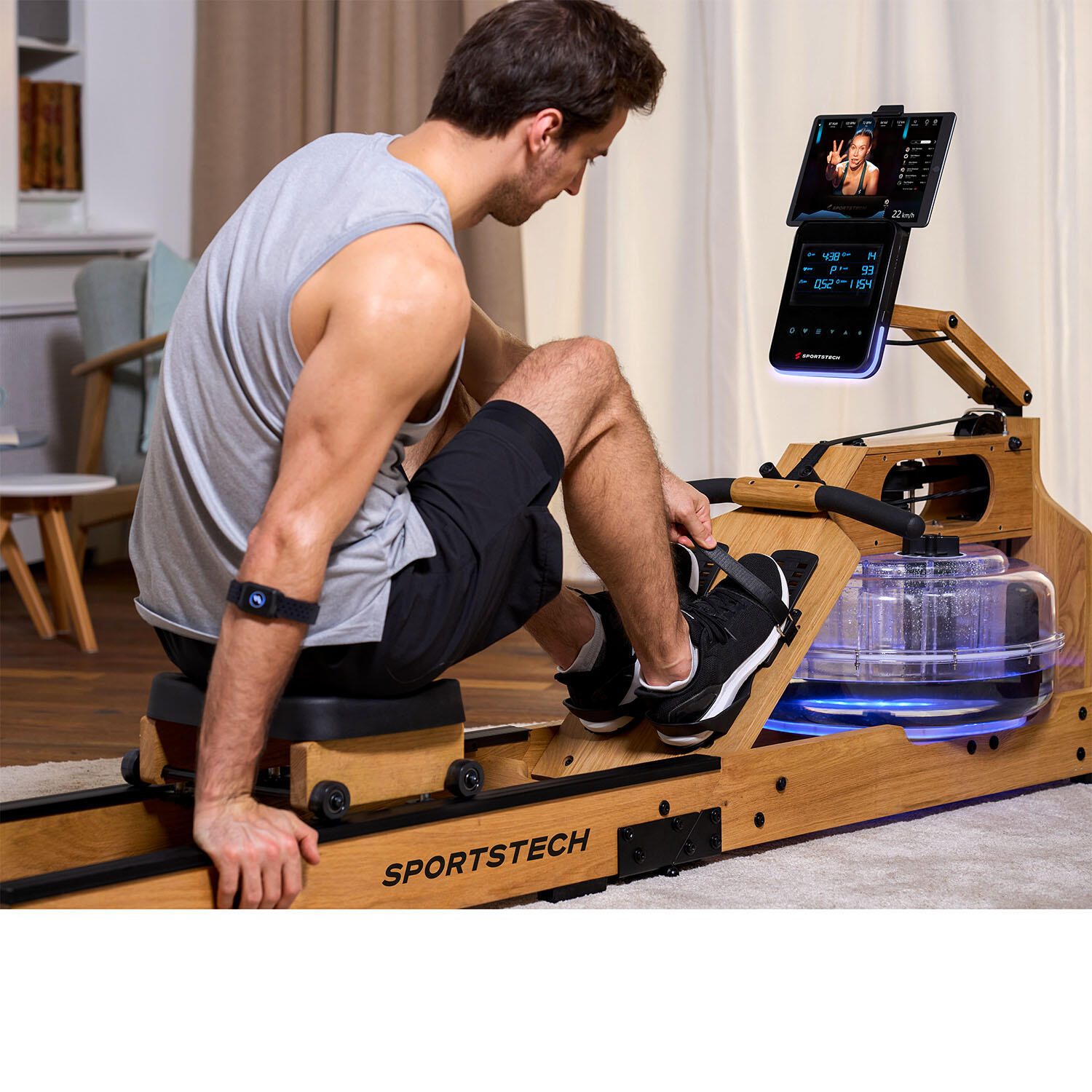 Sportstech Máquina de Remo WRX1000_OAK | Pantalla LCD | Feedback LED | Plegable 4/6