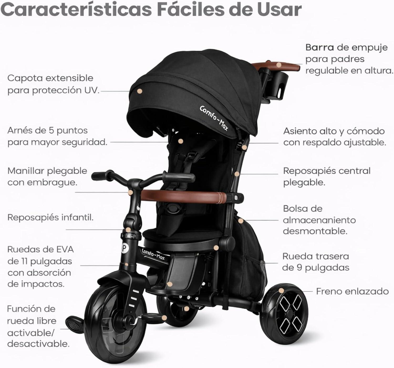 Devessport - Triciclo Evolutivo Qplay Comfo Max 8 em 1 Preto / 10-72 meses 7/7