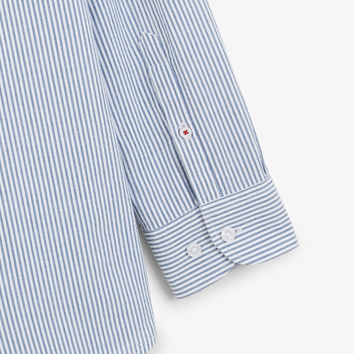 Chemise manches longues coton oxford rayé bleu sashiko 4/4