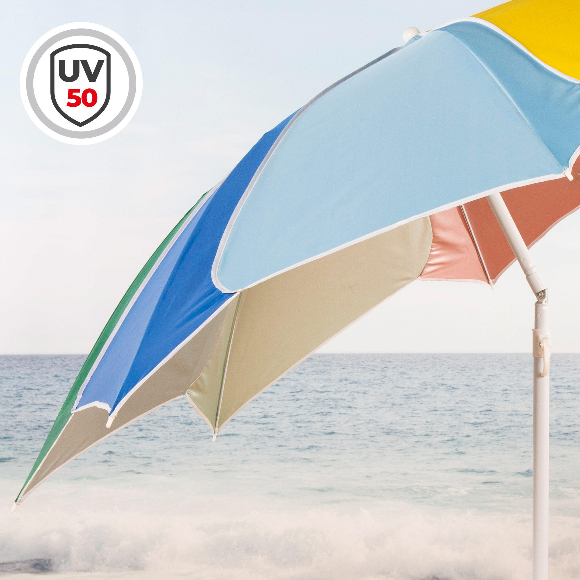 Aktive Beach Sombrilla de playa inclinable multicolor D200 con protección UV50 3/7