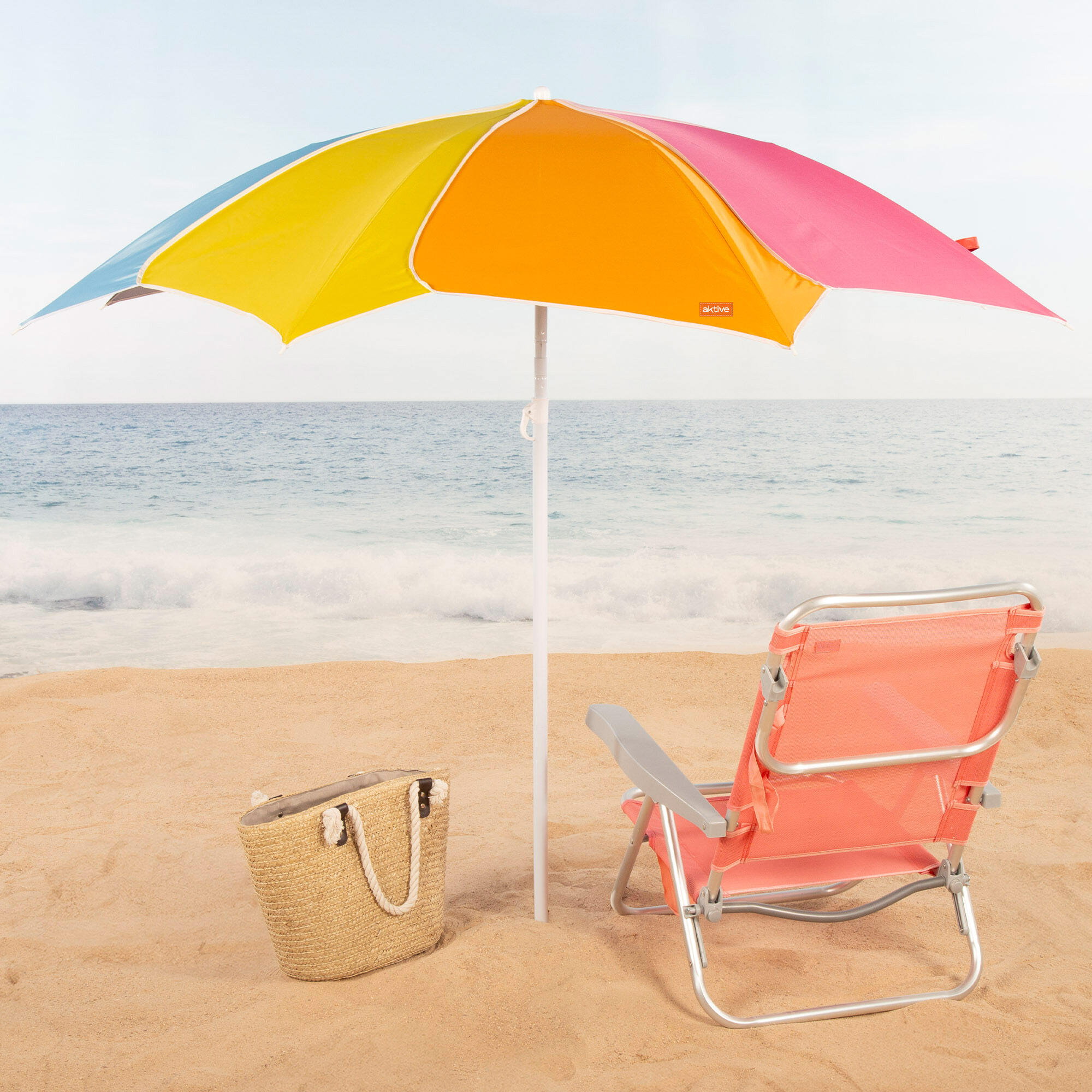 Aktive Beach Sombrilla de playa inclinable multicolor D200 con protección UV50 2/7