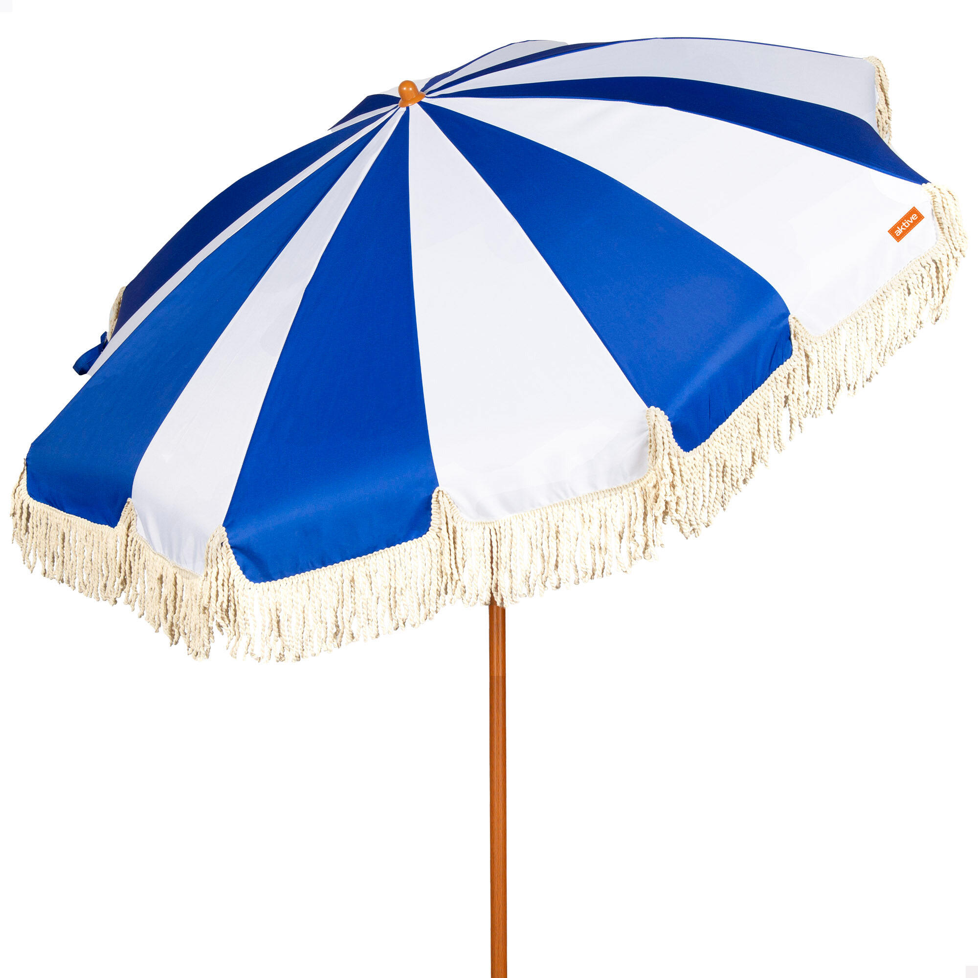 Aktive Guarda-sol de praia, 8 varetas, 200 cm, design náutico com franjas 1/7