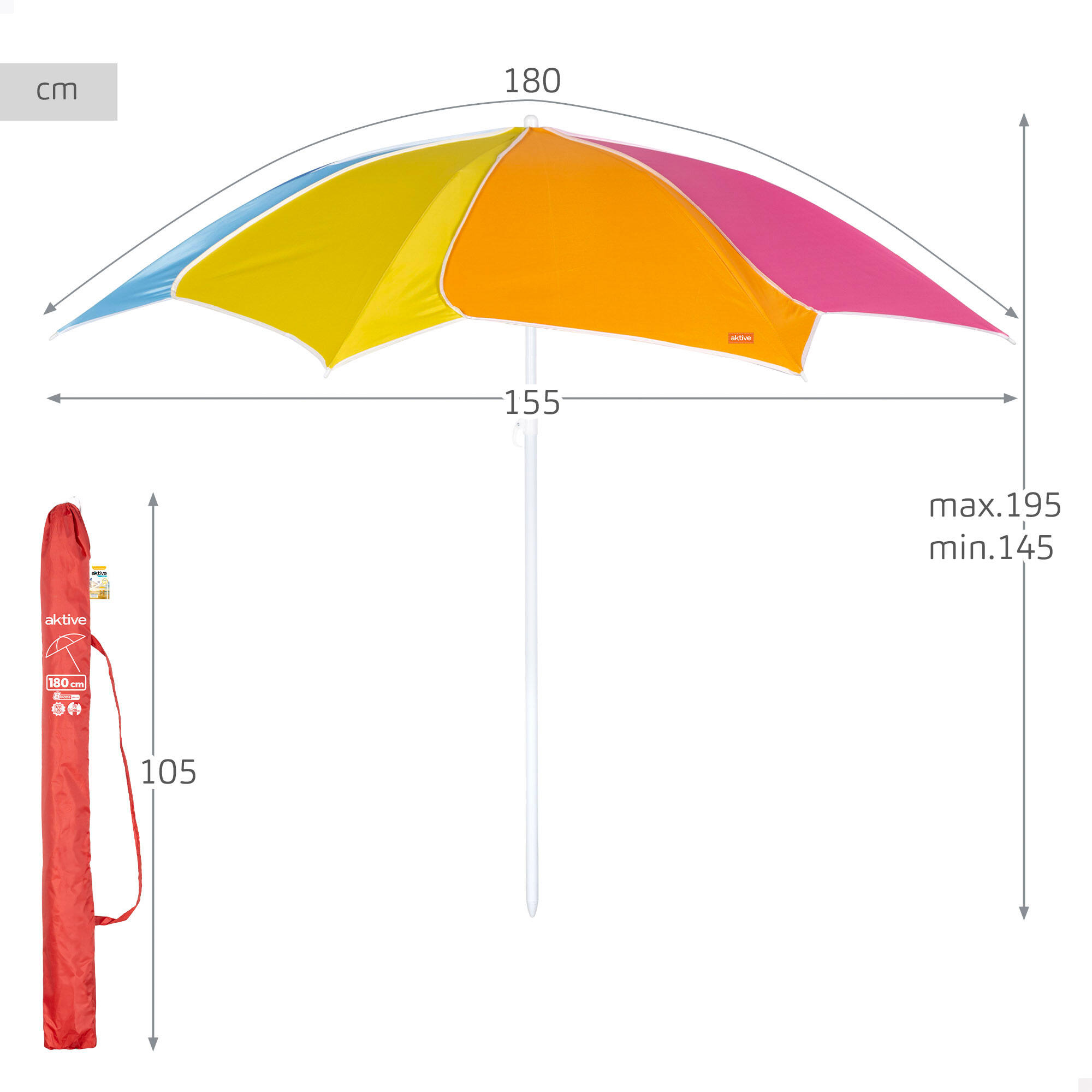 Aktive Beach Sombrilla de playa inclinable y protección UV50 multicolor D180 cm 4/7