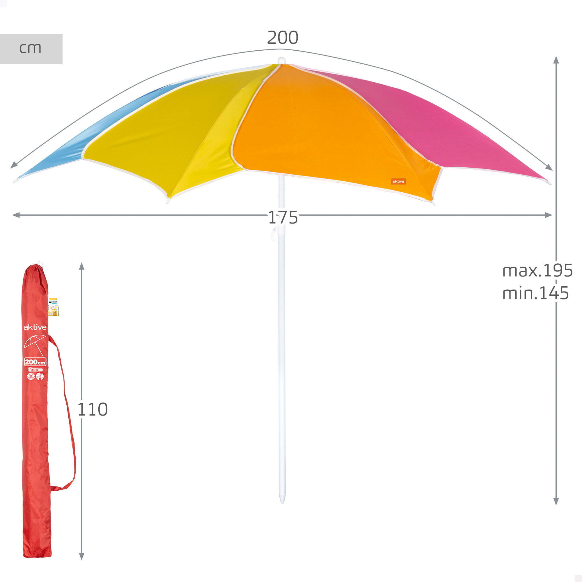 Aktive Beach Sombrilla de playa inclinable multicolor D200 con protección UV50 4/7