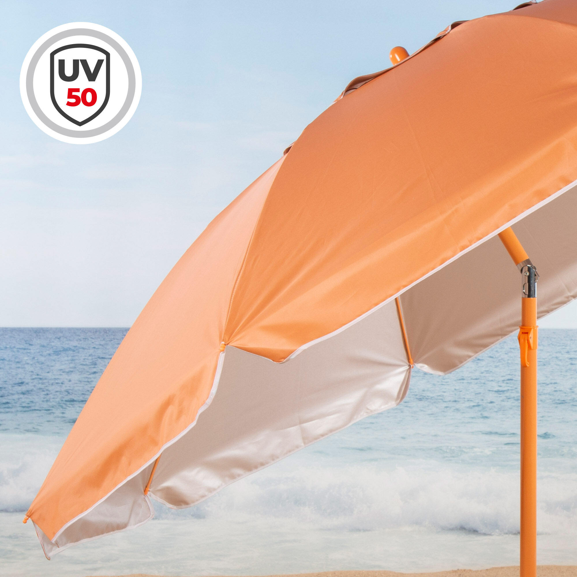 Aktive Beach Parasol de plage orange inclinable avec protection UV50,  220 cm 3/7