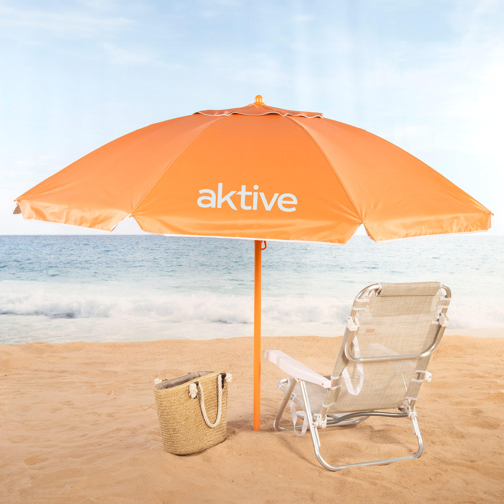 Aktive Beach Parasol de plage orange inclinable avec protection UV50,  220 cm 2/7