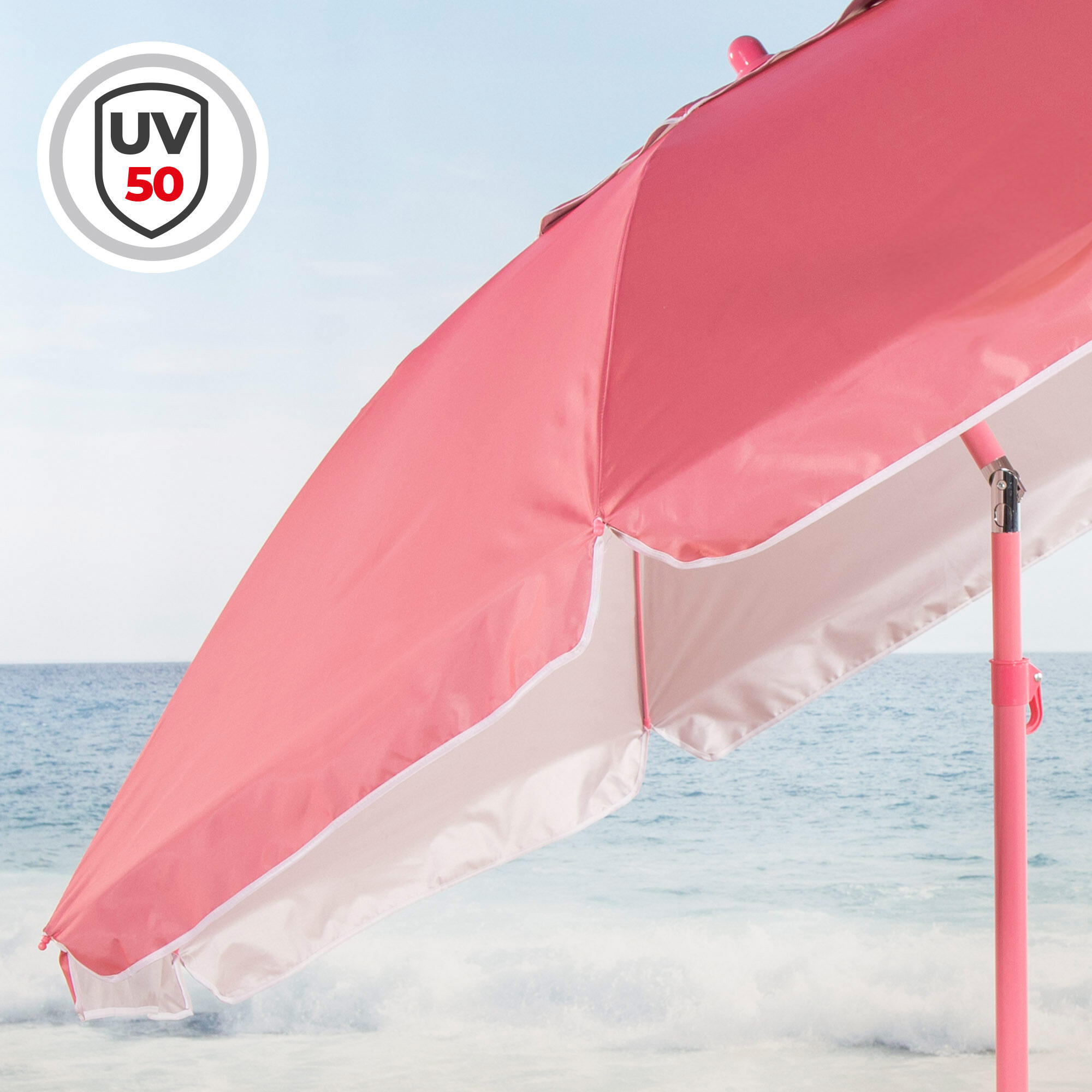 Aktive Beach Guarda-sol de praia rosa inclinável D220 cm com proteção UV50 3/7
