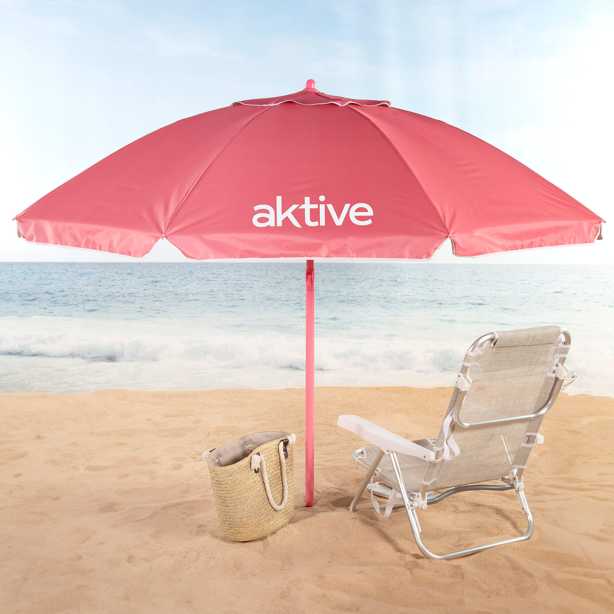 Aktive Beach Guarda-sol de praia rosa inclinável D220 cm com proteção UV50 2/7