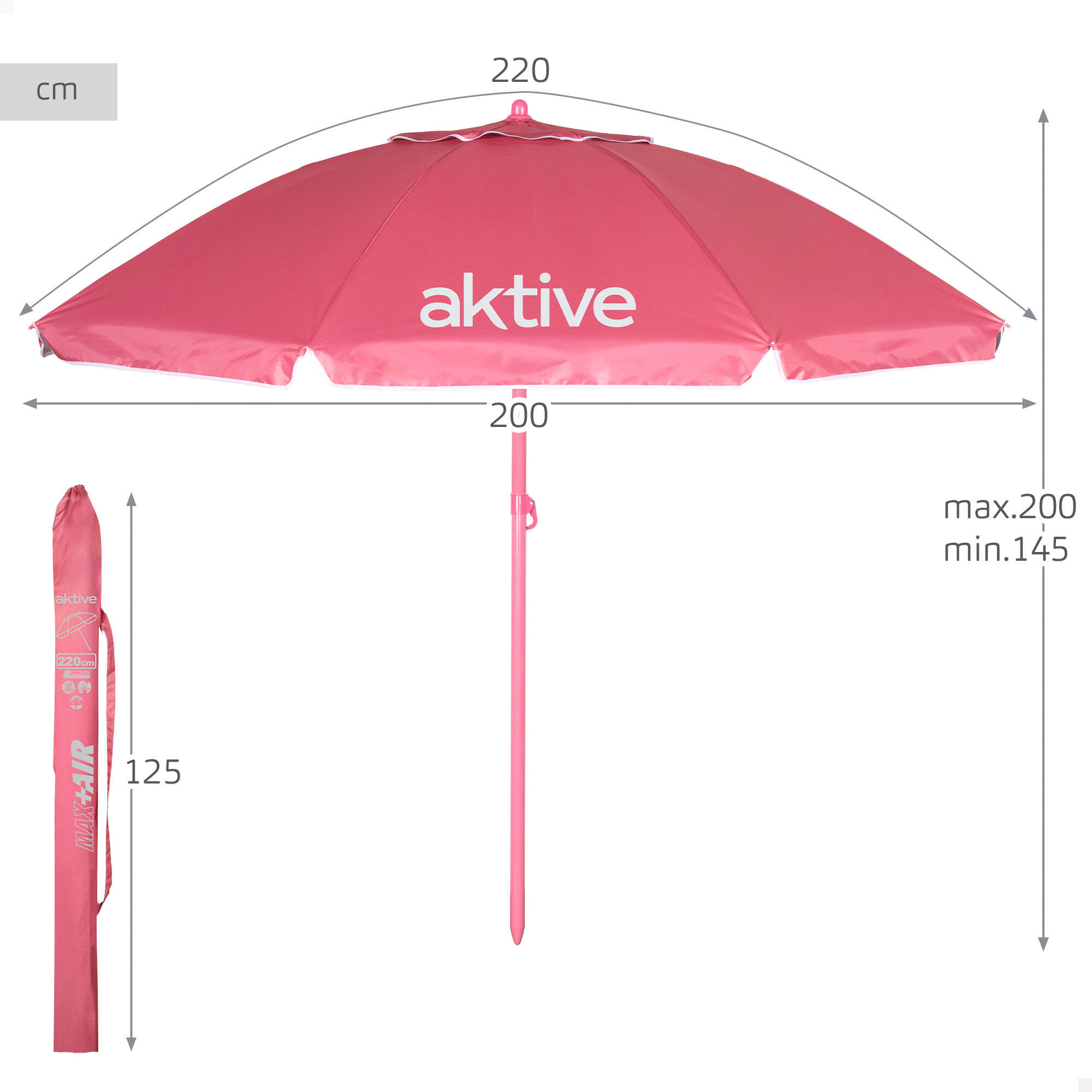 Aktive Beach Guarda-sol de praia rosa inclinável D220 cm com proteção UV50 4/7