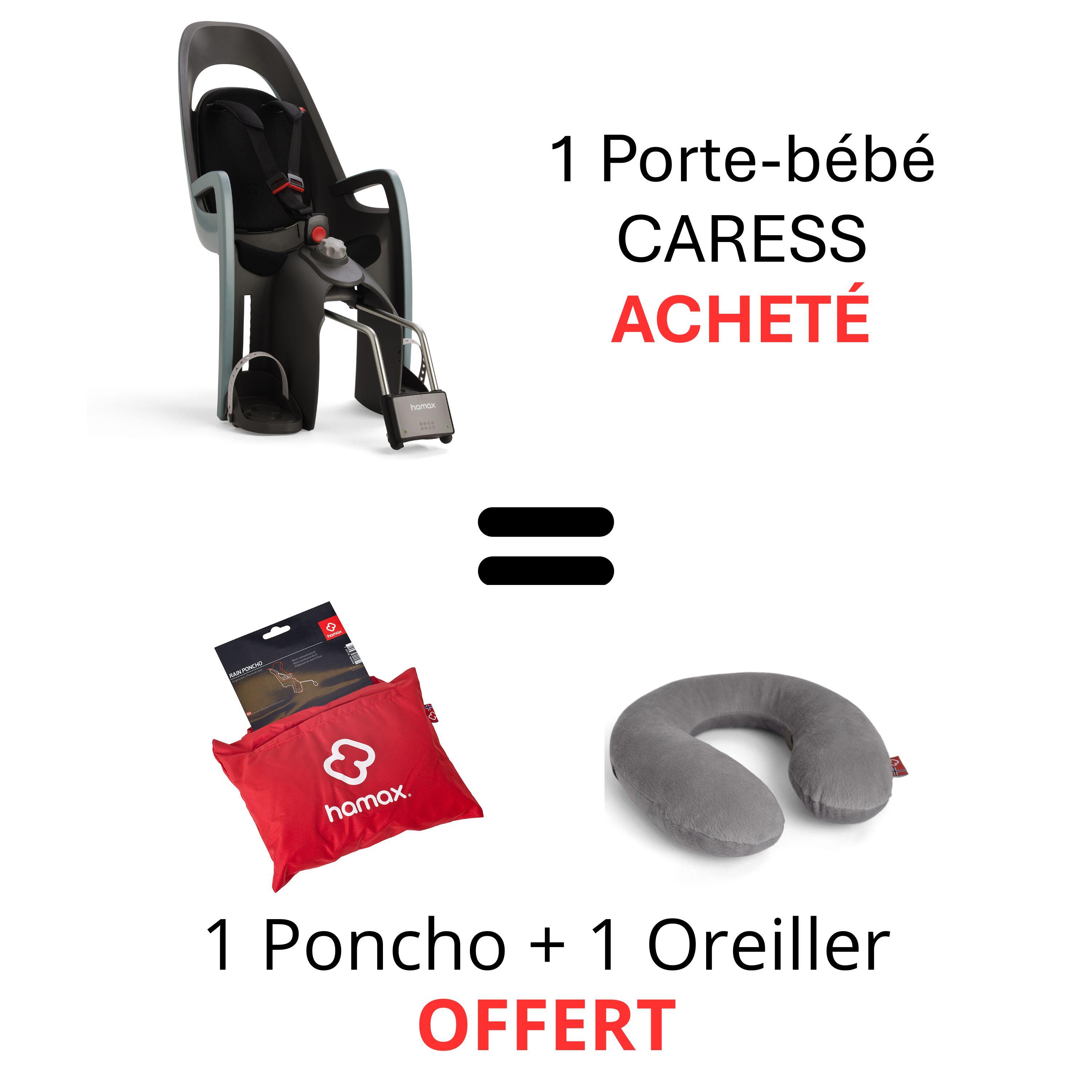 Lot Siège Vélo Bébé CARESS Fixation Cadre + Poncho Pluie + Oreiller Cervical 2/6