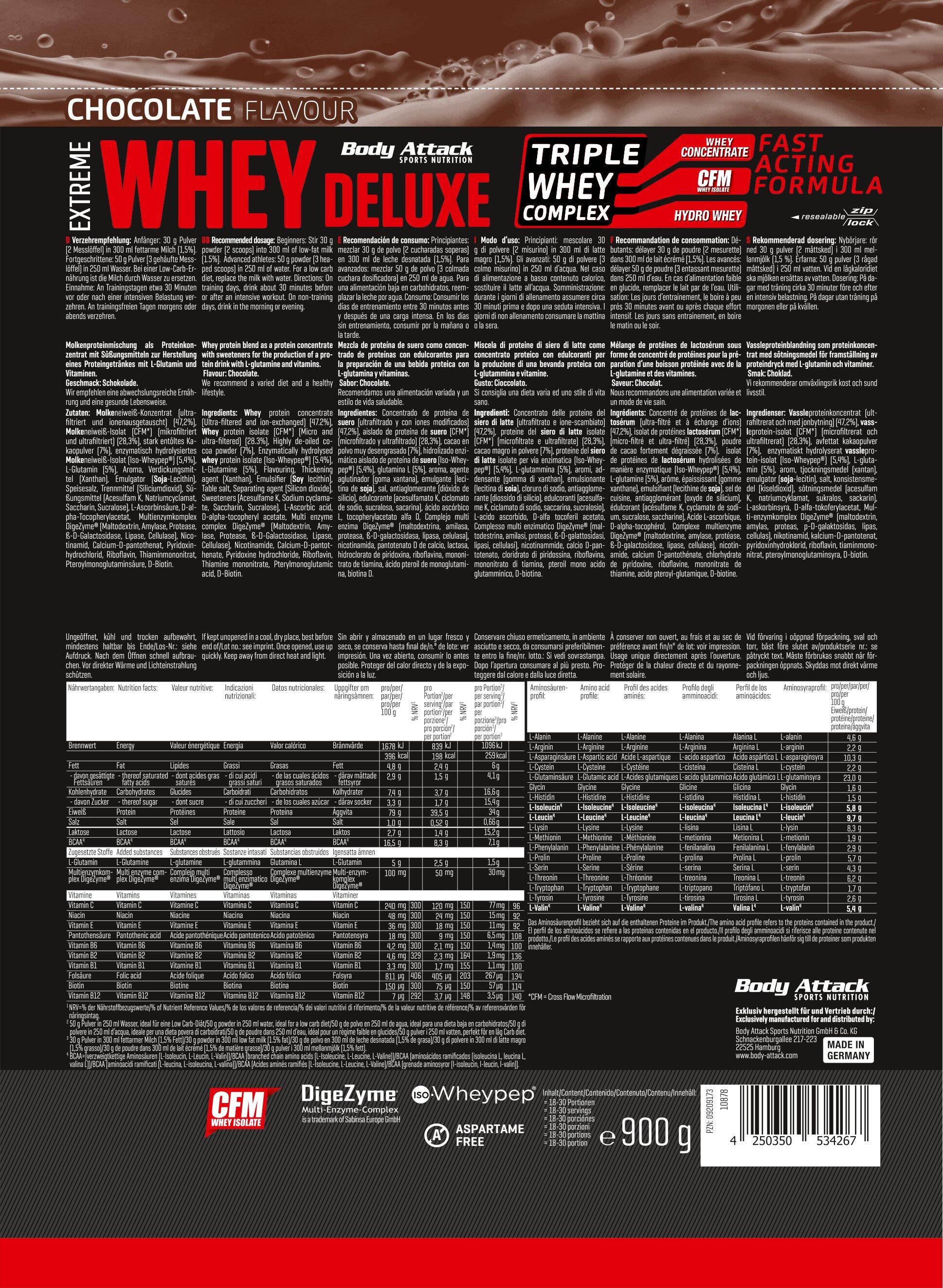 Body Attack Extreme Whey Deluxe (900 g) Schoko 2/2