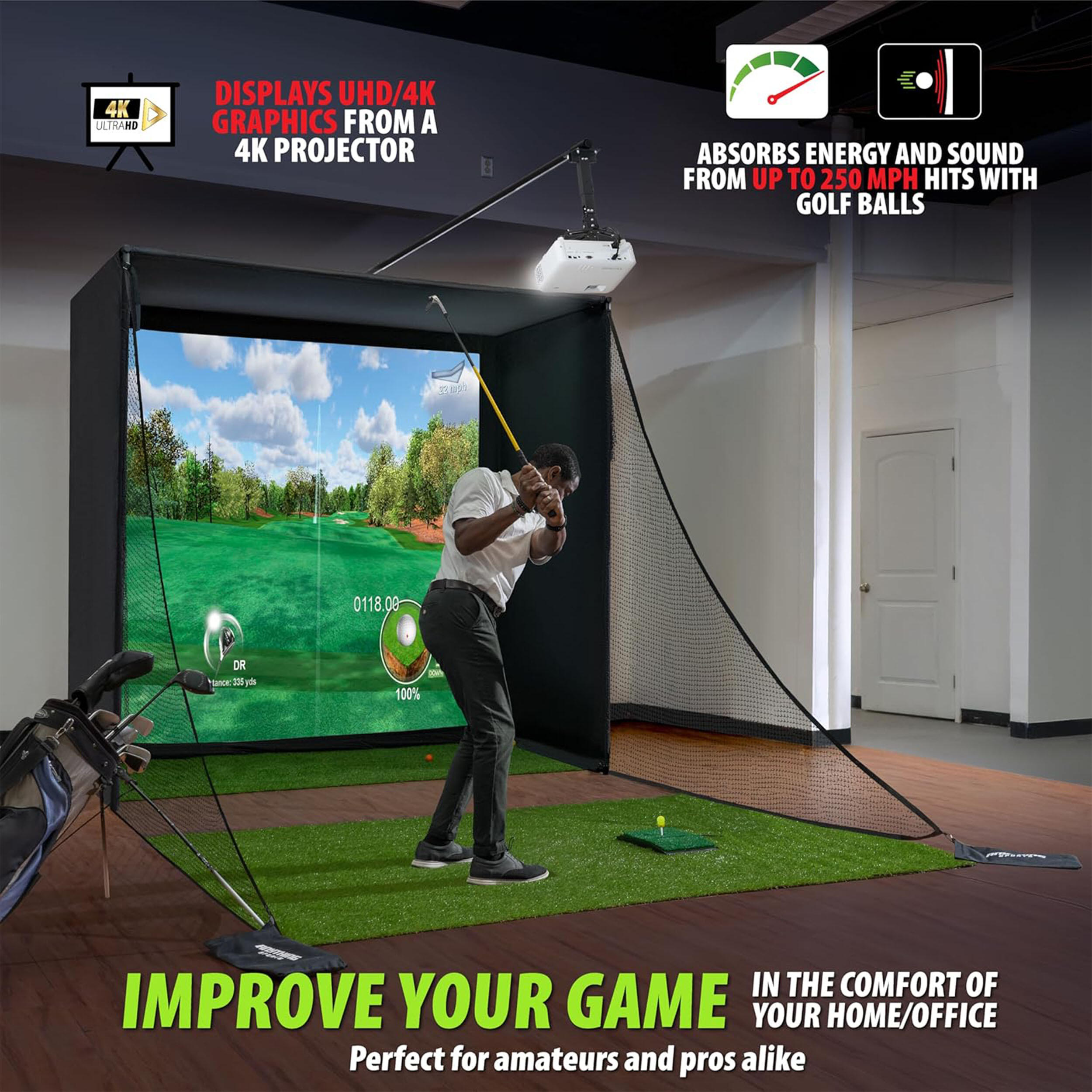 Unisex Golf Simulateur de Golf Écran d'Impact 4K, 2,5m X 2,5m 3/7