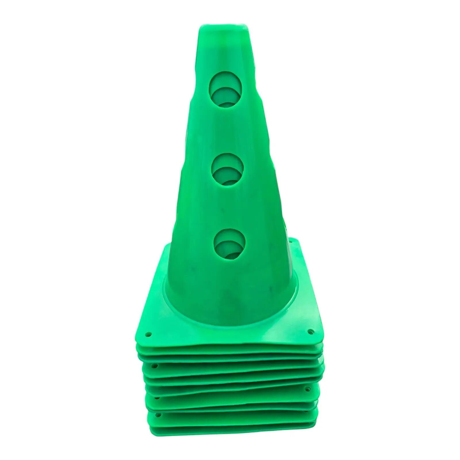 Set 10 conuri antrenament Sportech, 30 cm, cu găuri, verzi 2/6