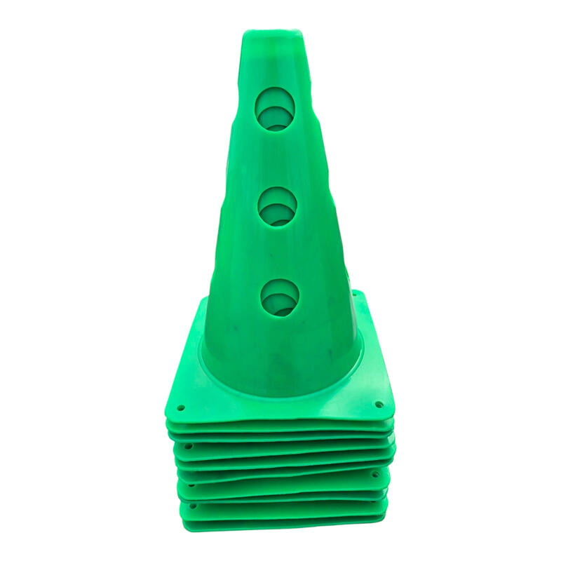 Set 10 conuri antrenament Sportech, 30 cm, cu găuri, verzi