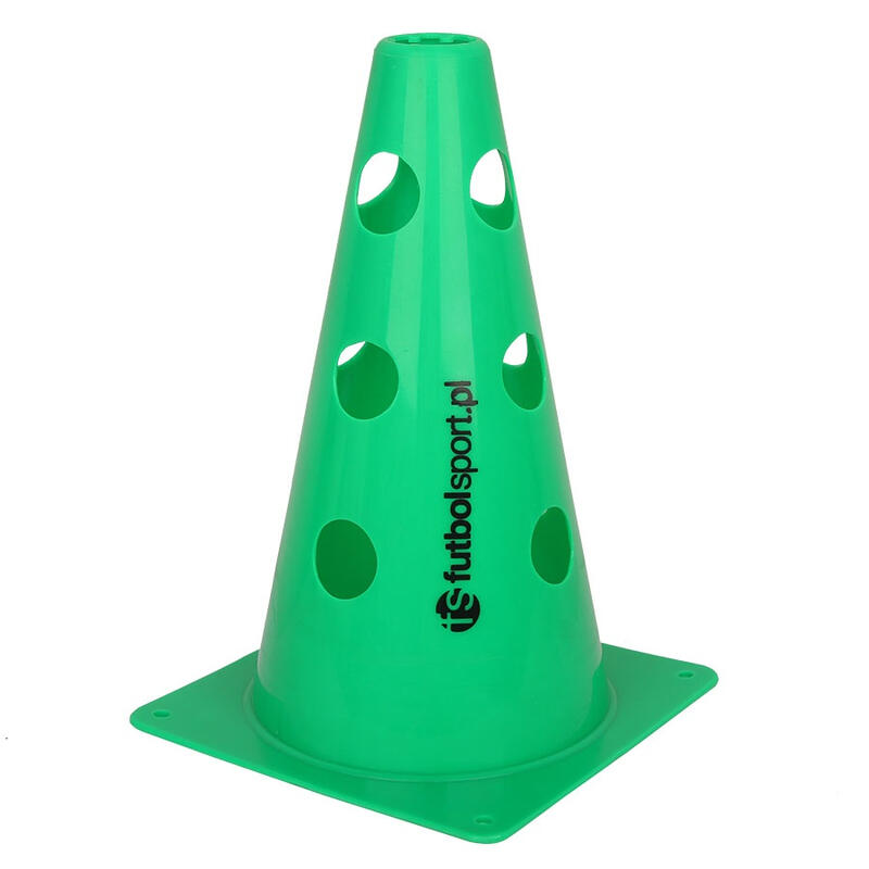 Set 10 conuri antrenament Sportech, 30 cm, cu găuri, verzi