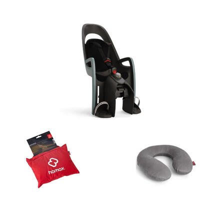 Lot Siège Vélo Enfant Caress Fixation Porte-Bagages + Poncho + Oreiller Cervical