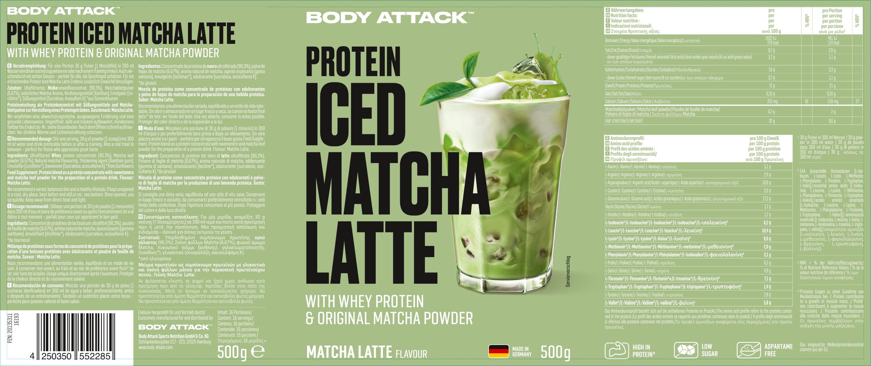 Body Attack Protein Iced Matcha Latte 500g Matcha Latte Flavour 2/2