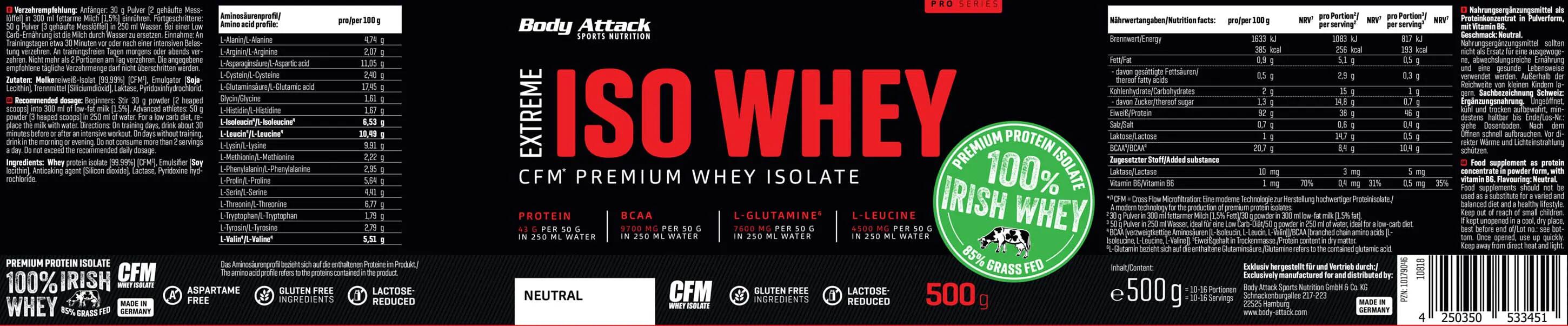 Body Attack Extreme Iso Whey Professional Vanille 500 g 7/7