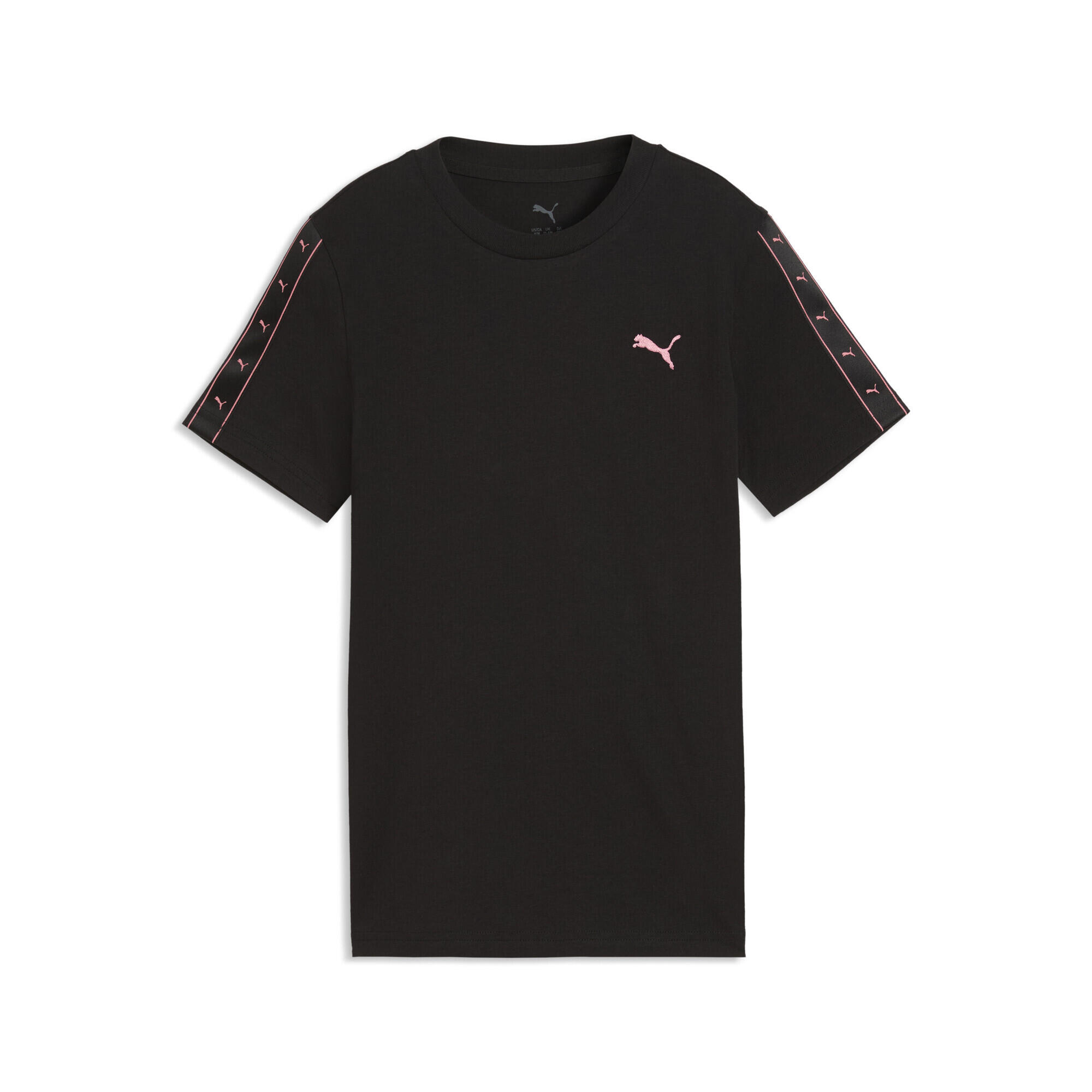 Tricou copii mânecă scurtă logo Essentials Tape, negru cu detalii roz PUMA