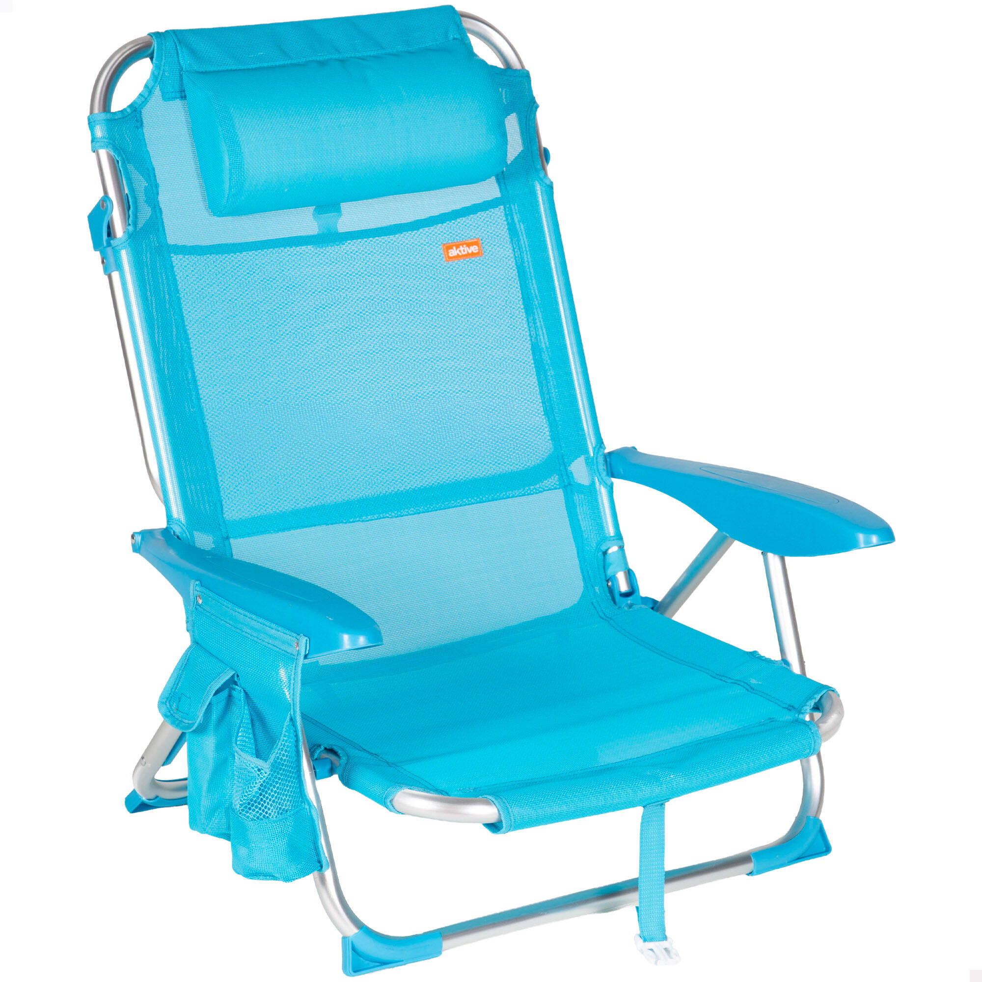 Aktive Cadeira de praia baixa dobrável multiposições 51x45x76 cm azul 1/7