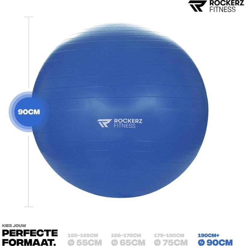 Fitness bal - Yoga bal - Gymbal - Zitbal - 90 cm - Kleur: Blauw