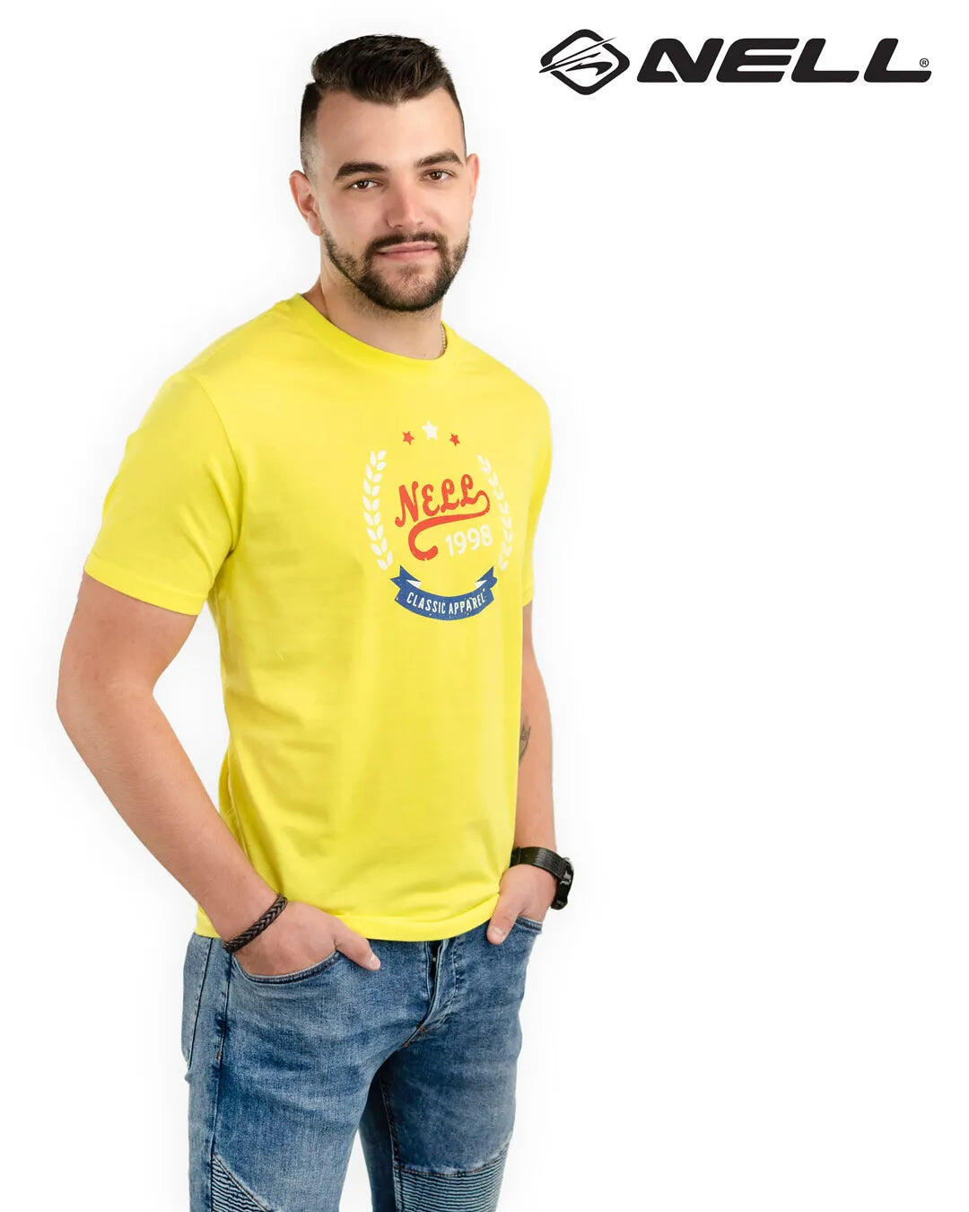 T-shirt homme Nell Alvar jaune, coton 150 g/m², semi-ajusté 2/5