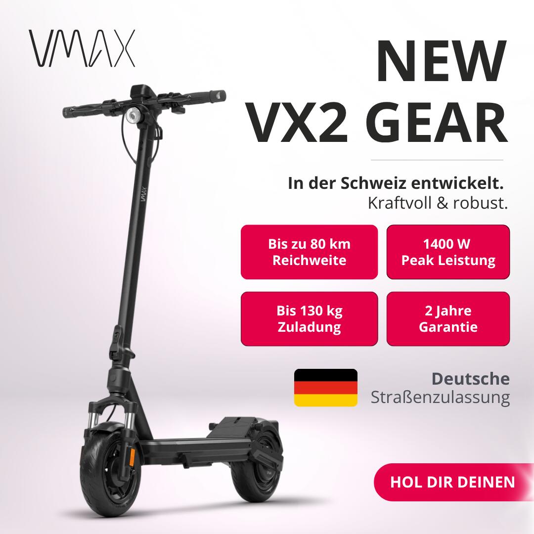 VMAX VX2 Gear E-Scooter – 50 km Reichweite, Straßenzulassung, vollgefedert, 2/7