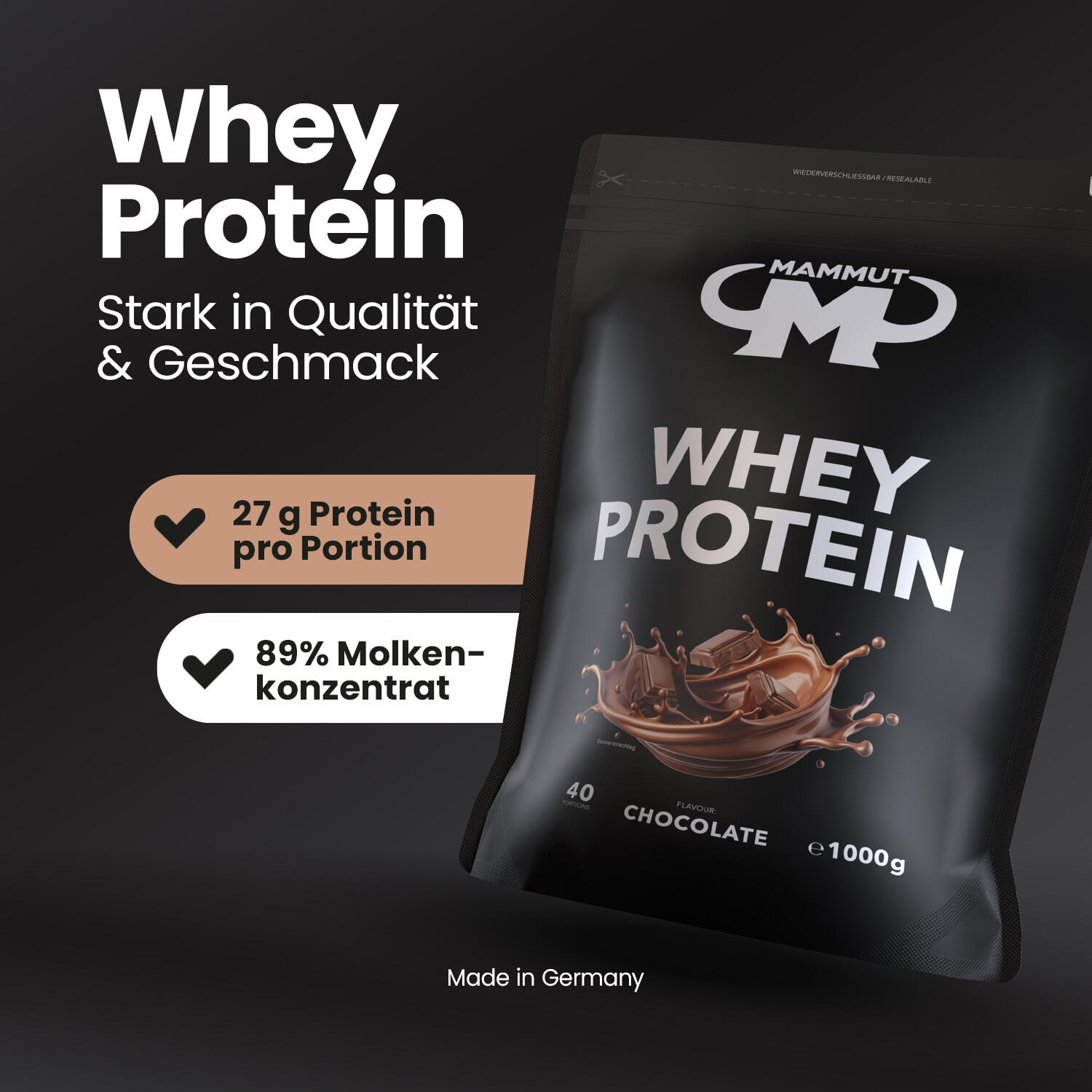 Whey Protein - Chocolate - 1000 g Zipp-Beutel 3/5