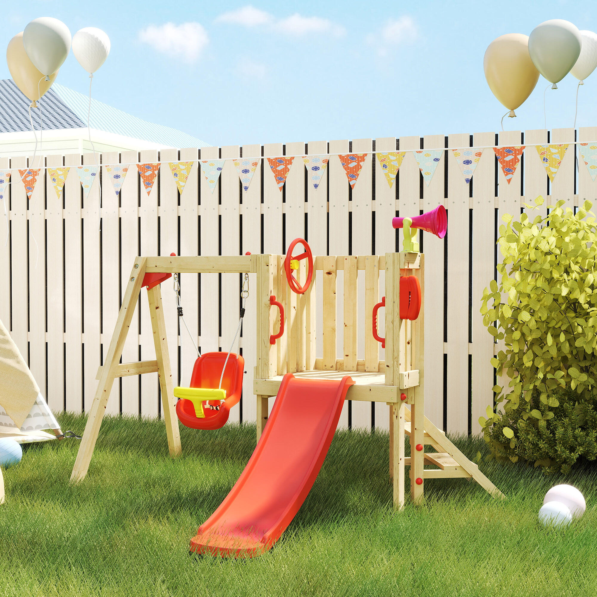 Baloiço Escorrega Infantil Outsunny Vermelho 2/5