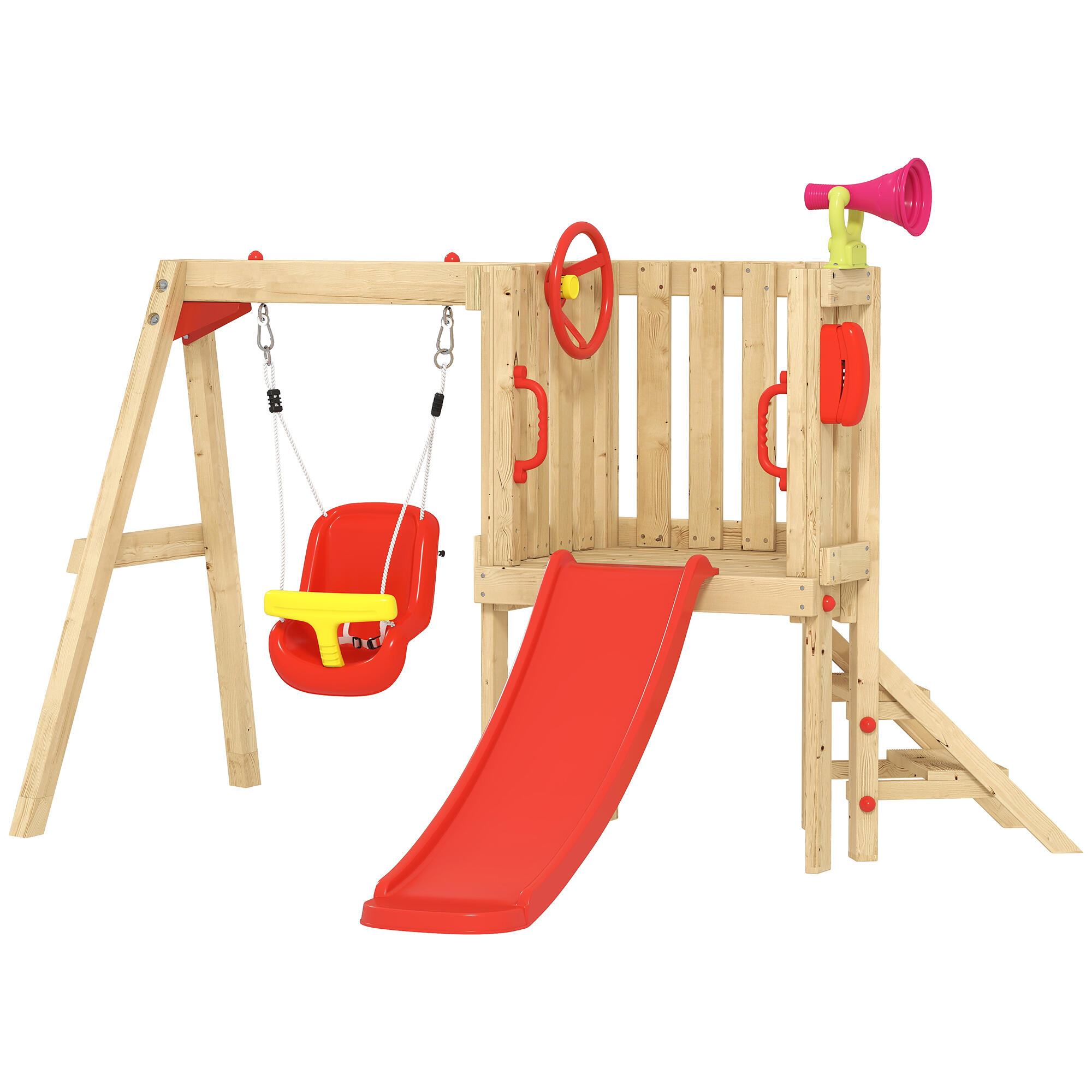 Baloiço Escorrega Infantil Outsunny Vermelho 1/5