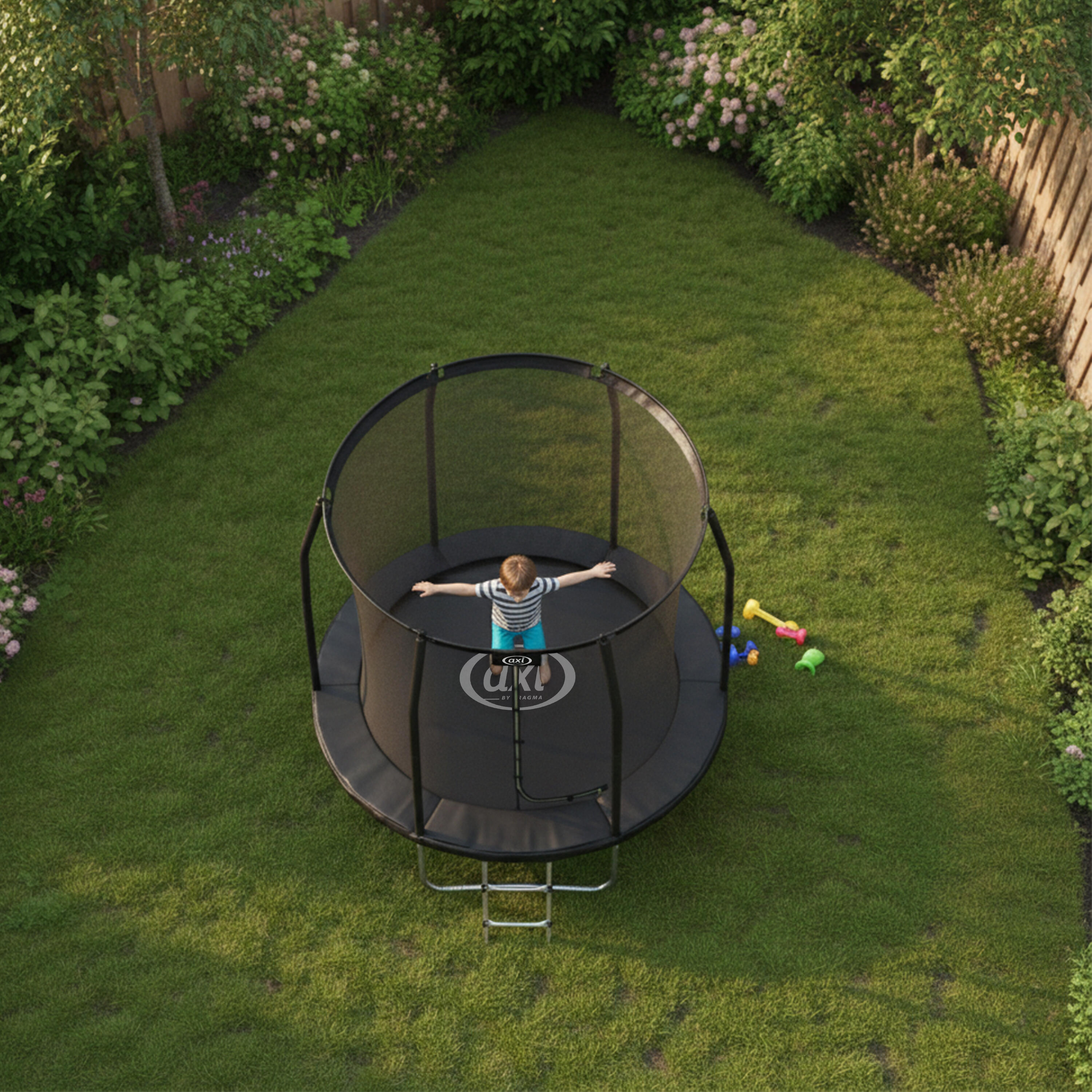 Trampoline Ø 180 cm - Hors Sol - AXI Houston - Echelle, Filet - Noir 5/7