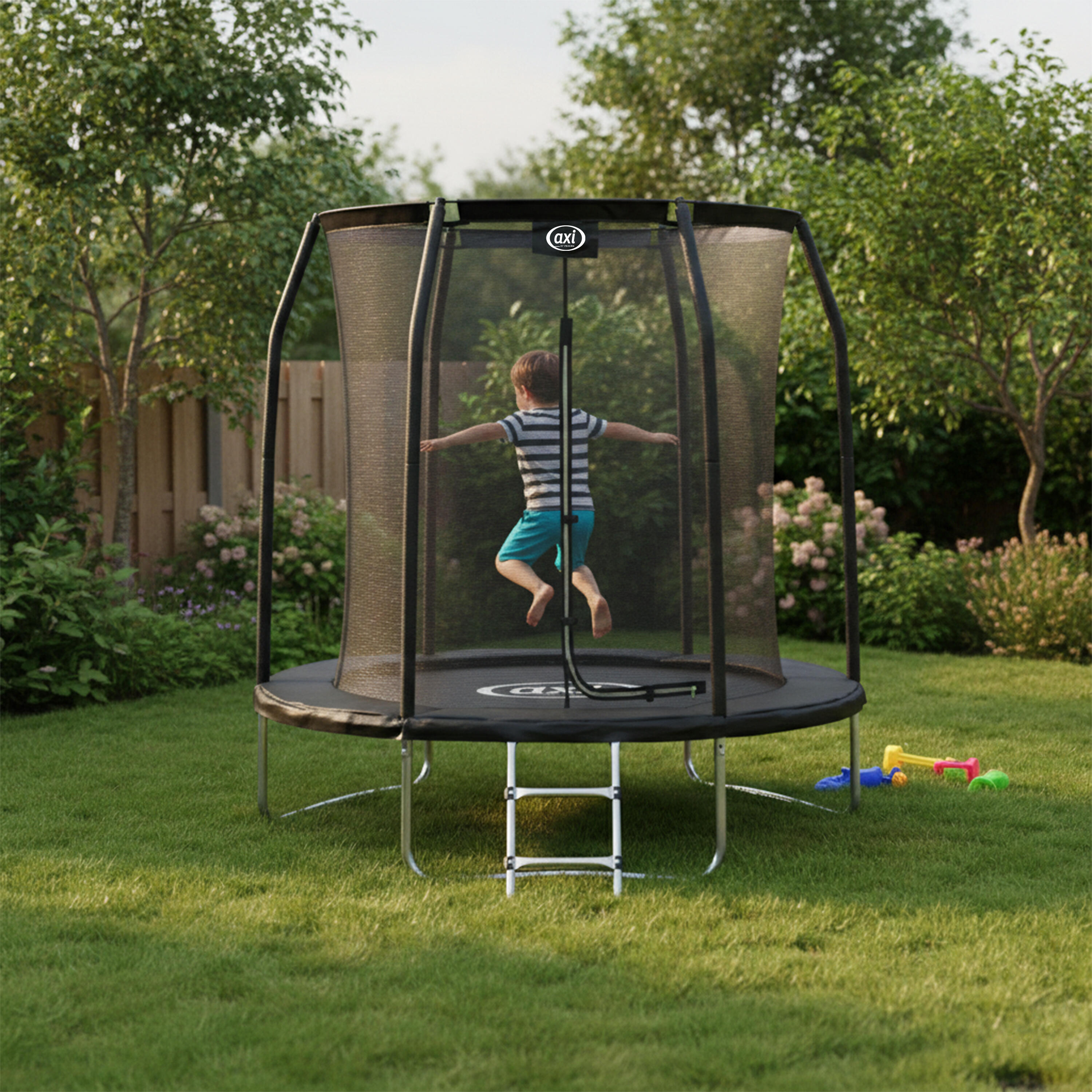 Trampoline Ø 180 cm - Hors Sol - AXI Houston - Echelle, Filet - Noir 4/7