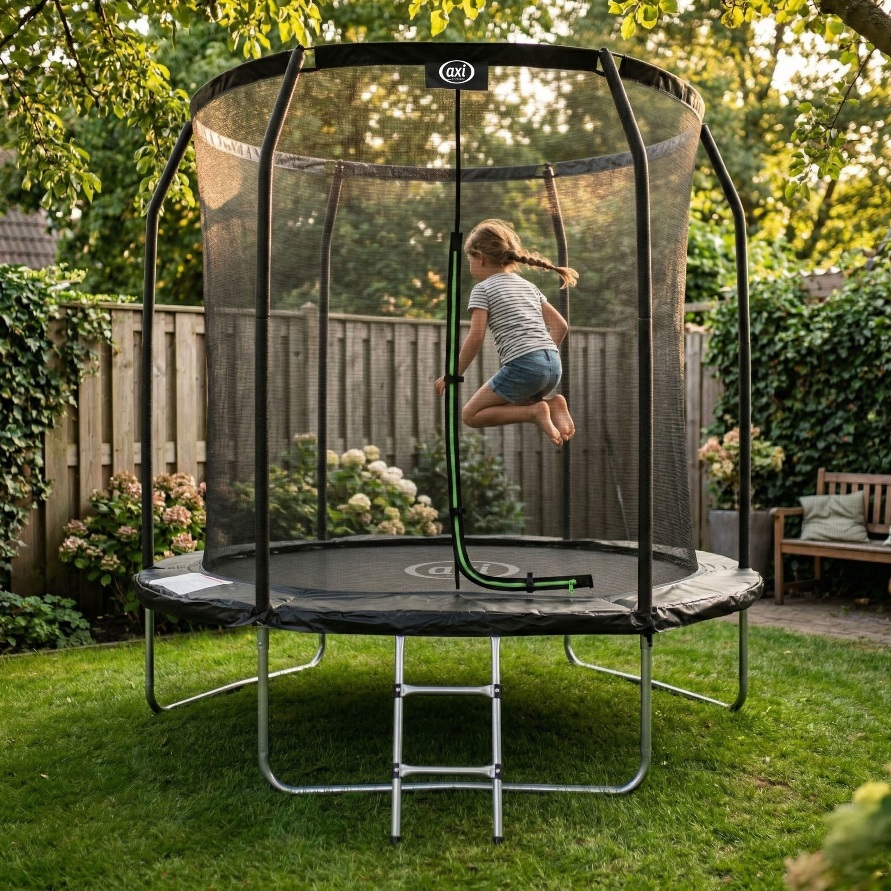 Trampolín Ø 244 cm - Sobre Suelo - AXI Houston - Escalera, Red - Negro 3/7