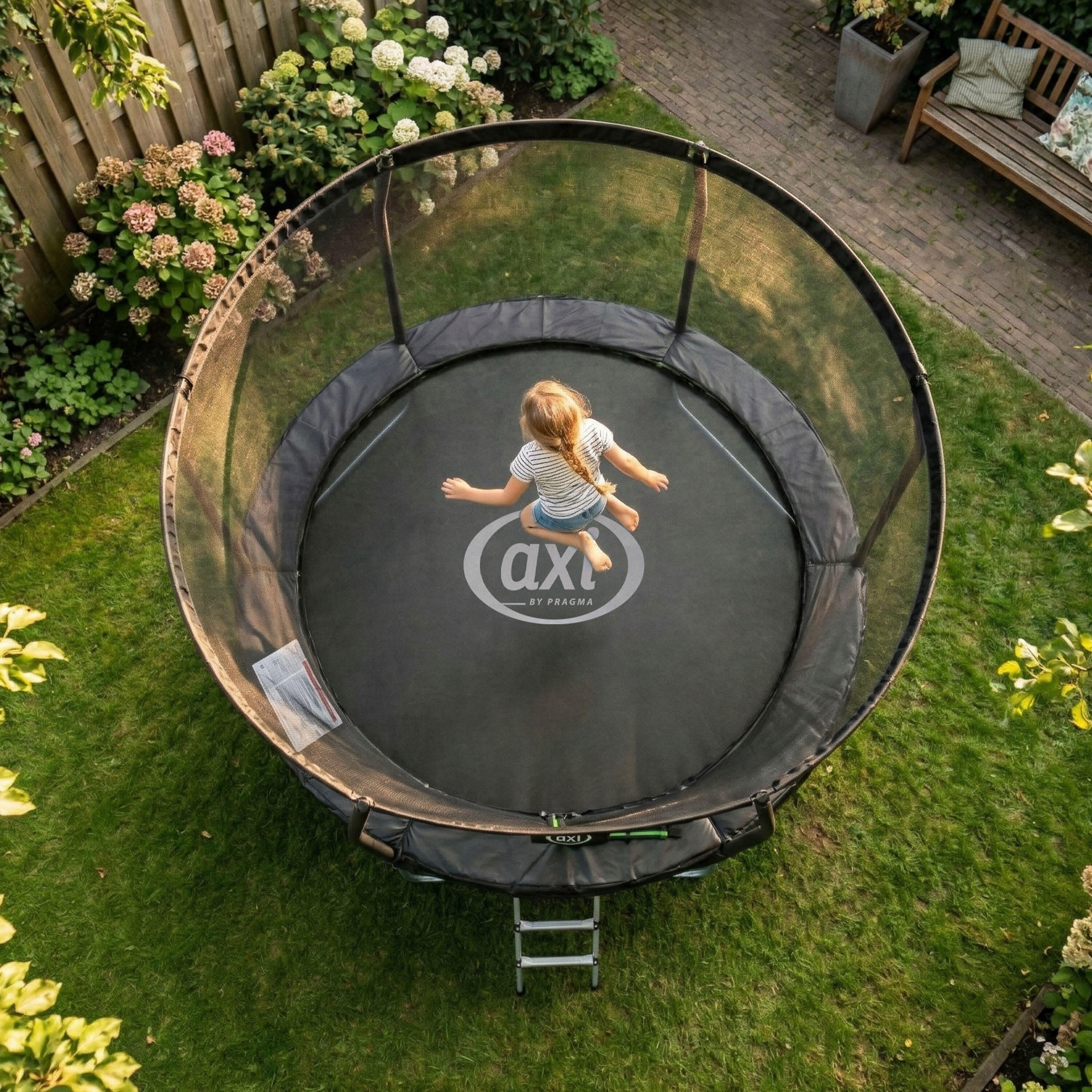 Trampolín Ø 244 cm - Sobre Suelo - AXI Houston - Escalera, Red - Negro 5/7