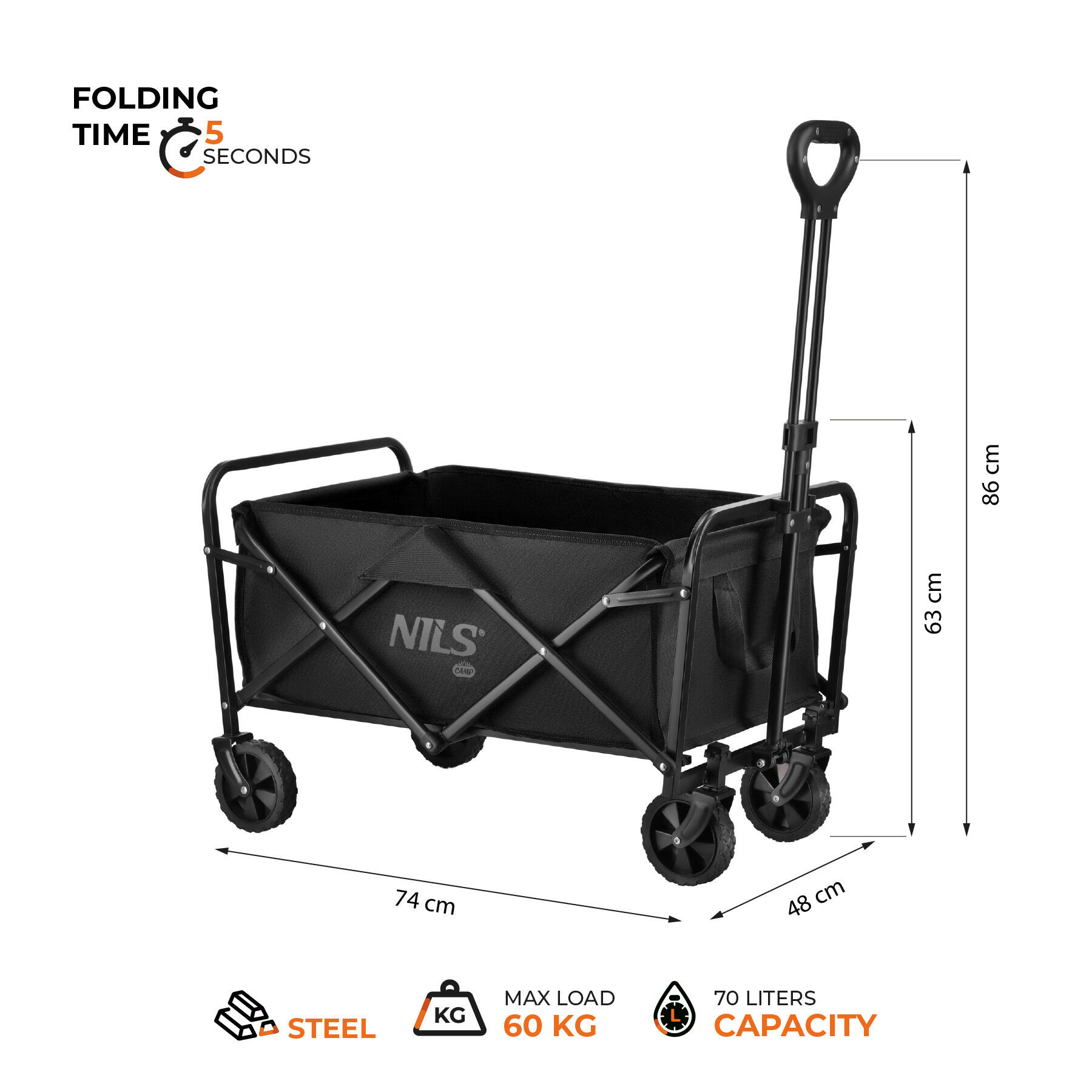 Opvouwbare toeristische trolley 70L Nils Camp NC4306 3/7