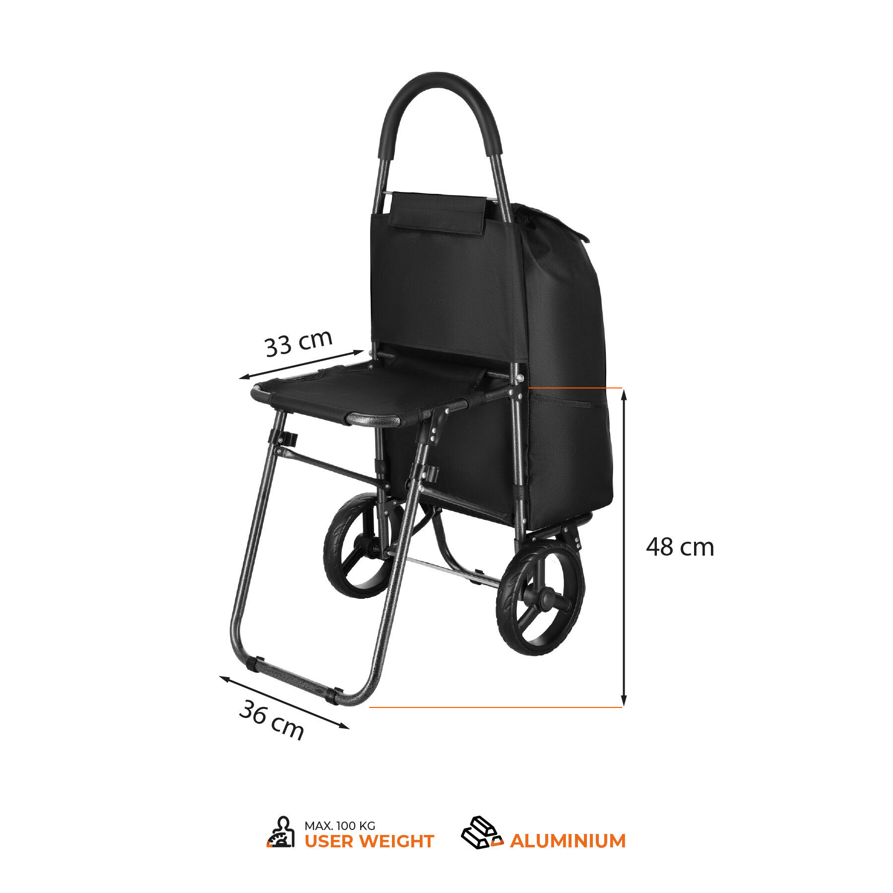 Chariot pliable à roulettes avec siège 40L NC4303 Nils 6/7