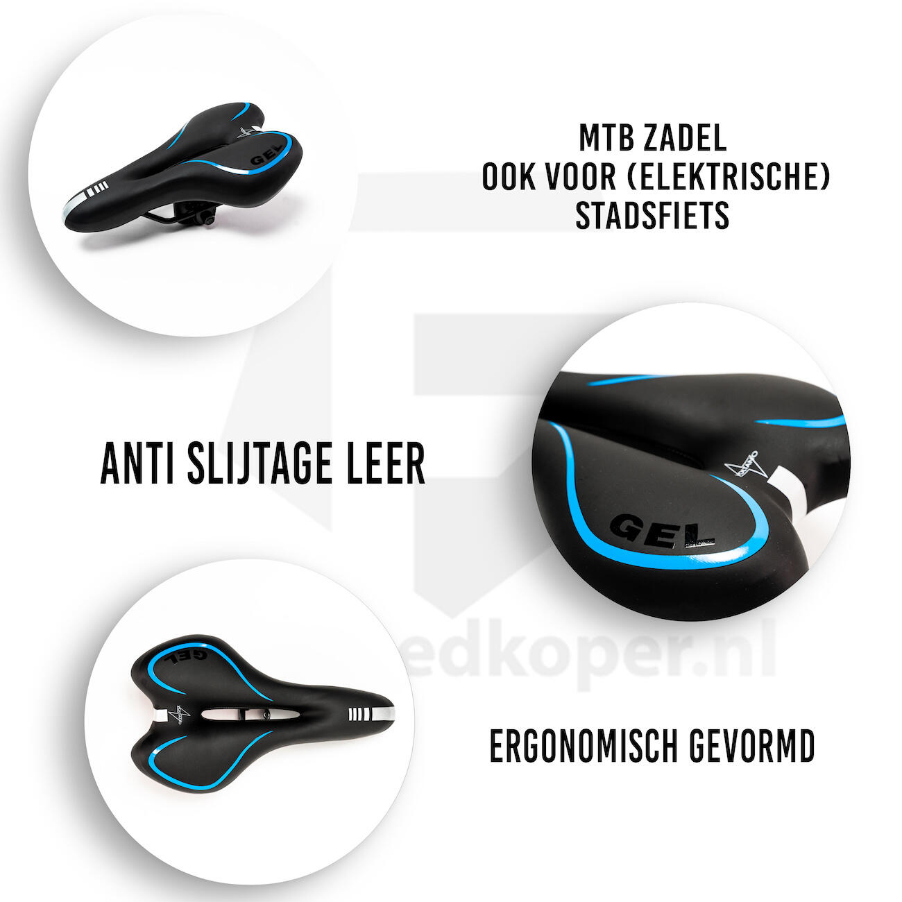 Fietszadels voor Toerfietsen van het merk VOLTANO - Unisex - Kleur ZWART - 4/7