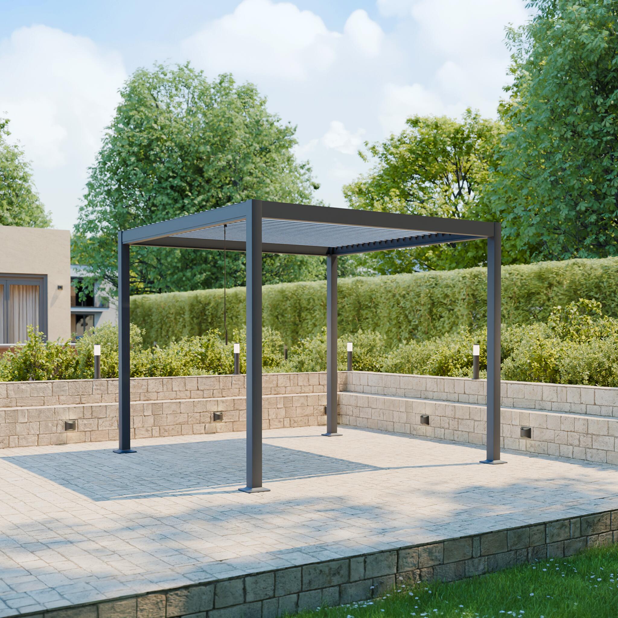 Pérgola bioclimática 3x3m de aluminio y acero con lamas orientables, Antracita 2/5