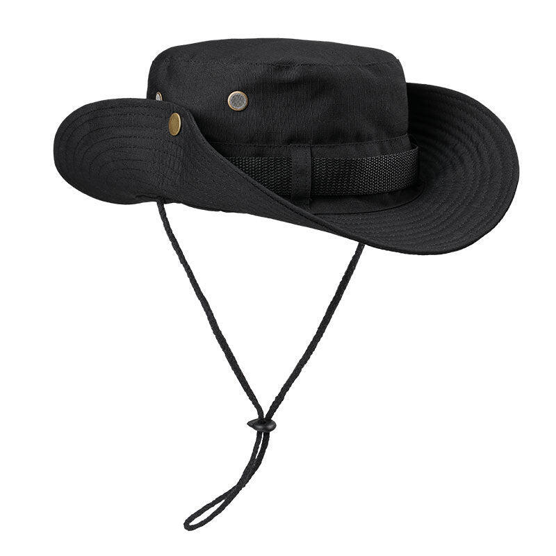 Black Foldable Wide Brim Sun Hat Unisex Bucket Safari Cap