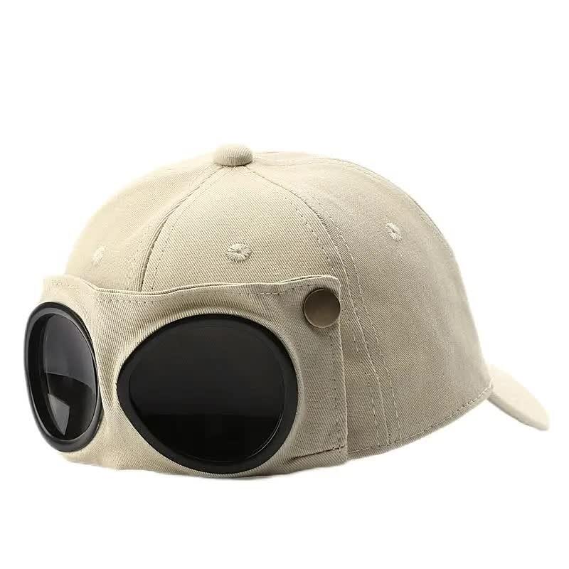 Beige Stylish Aviator Goggle Baseball Cap