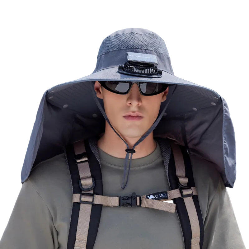 Dark Grey Outdoor Solar Fan Sun Hat