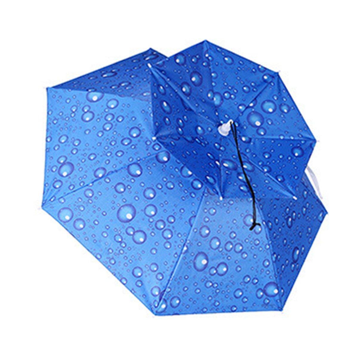 2-Layer Outdoor Sun Umbrella Hat Camping Cap Head Hat - Blue