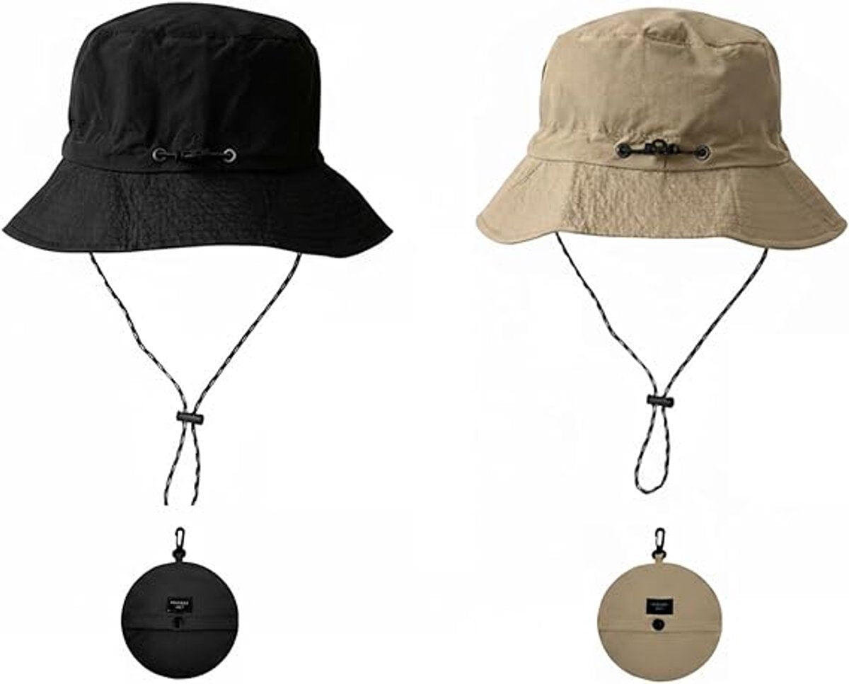 Bucket Hat Unisex With Removable Chin Strap - 2-Piece (Black + Khaki)