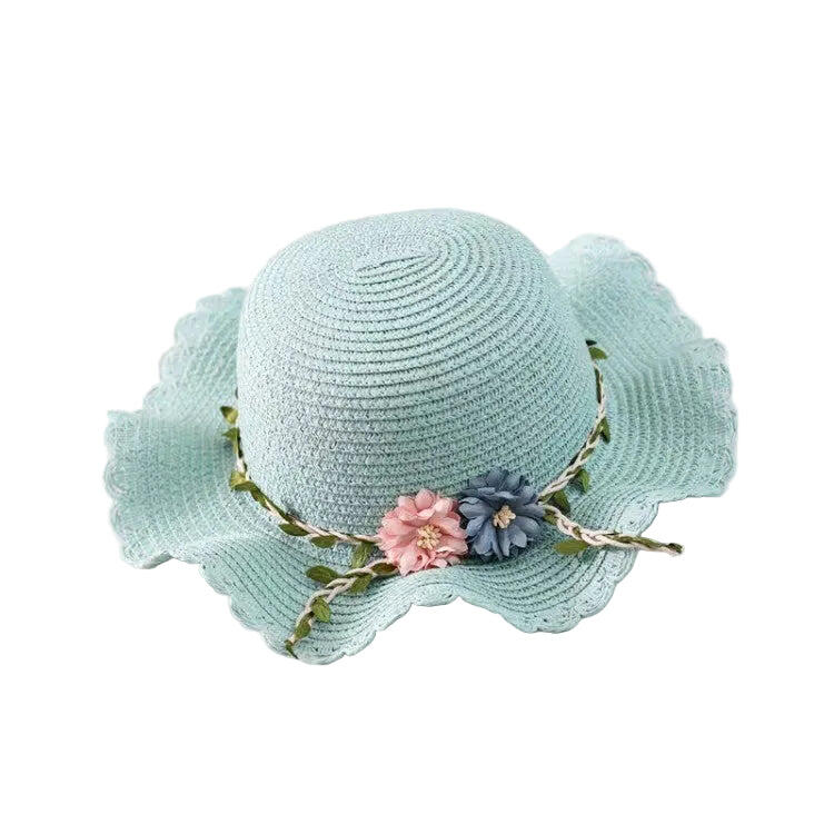 Green Girls Summer Princess Straw Straw Hat and Matching Purse Set
