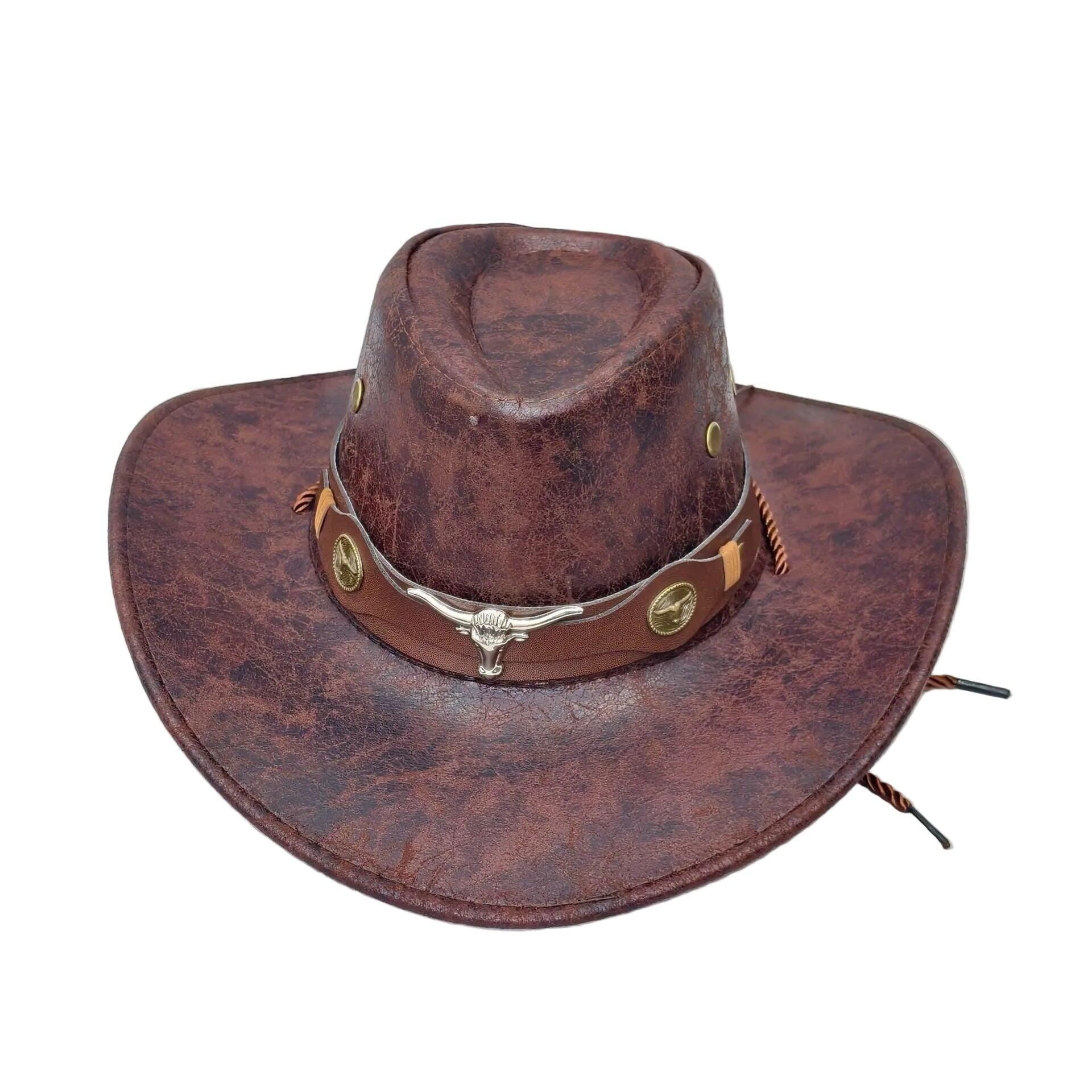 Wide Brim Outback Sun Hat with Bull Head Emblem for Men & Women (Coffee Brown)