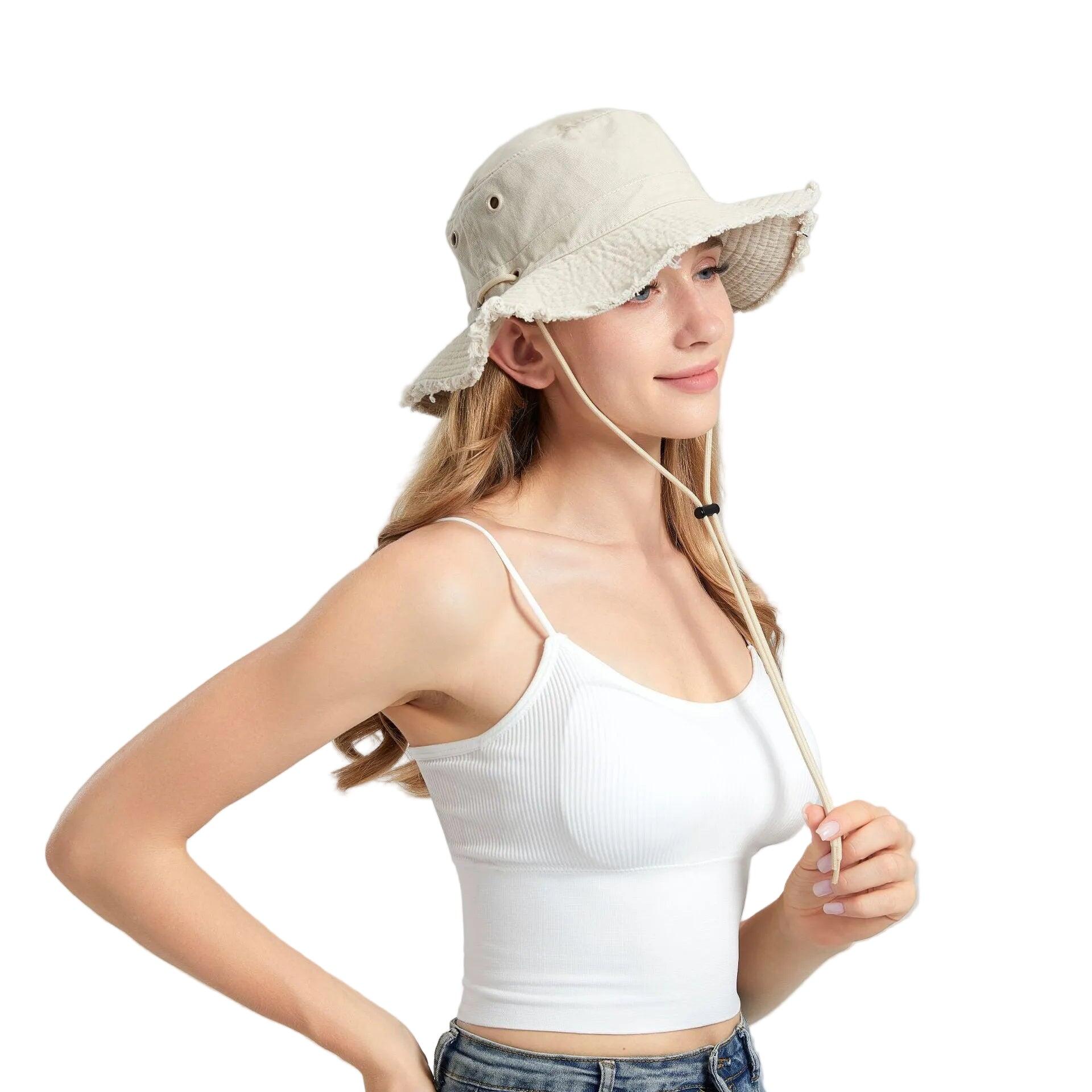 Beige Packable Cotton Bucket Hat