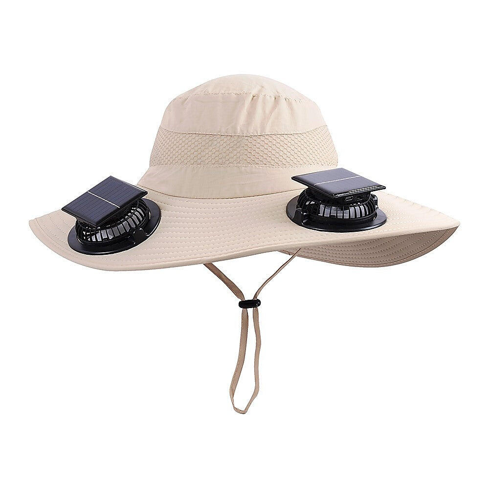 Solar & USB Powered Cooling Hat with Dual Fan Khaki