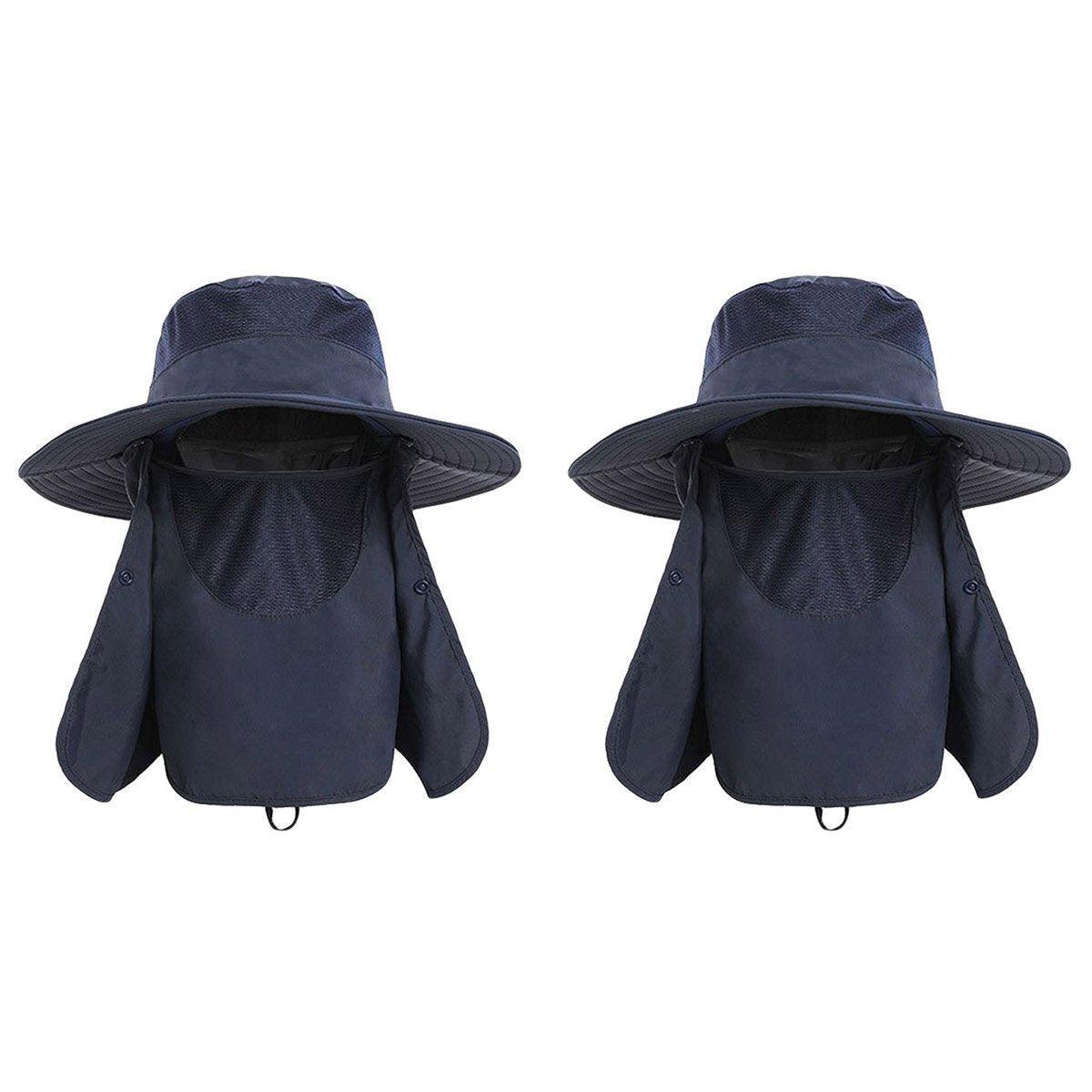 2PCS Outdoor Hat Men Women Sun Protection Fishing Hat - Navy