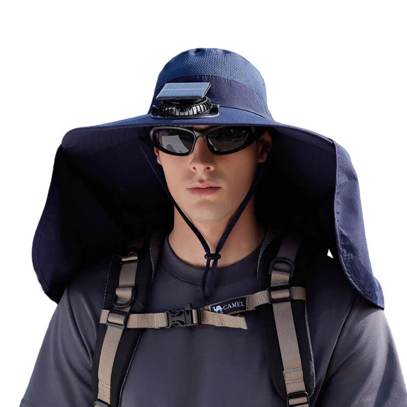 Navy Blue Outdoor Solar Fan Sun Hat