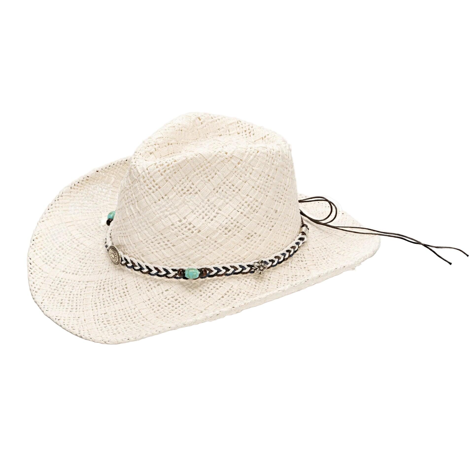 White Handmade Straw Cowboy Hat
